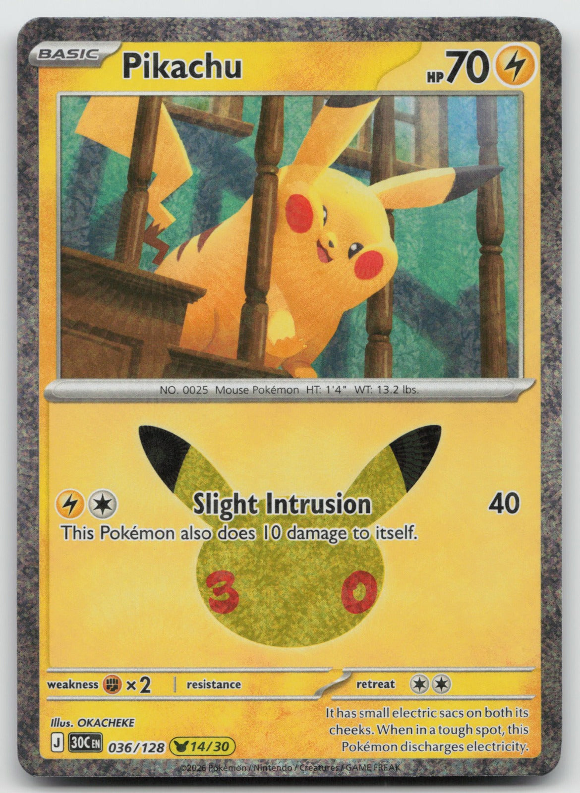 Pikachu Holo Pikachu Rare ME: 30th Celebration 036/128 NM
