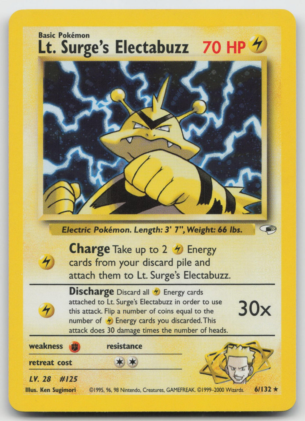 Lt. Surge's Electabuzz Holo Rare Unlimited Gym Heroes 6/132 NM/VLP