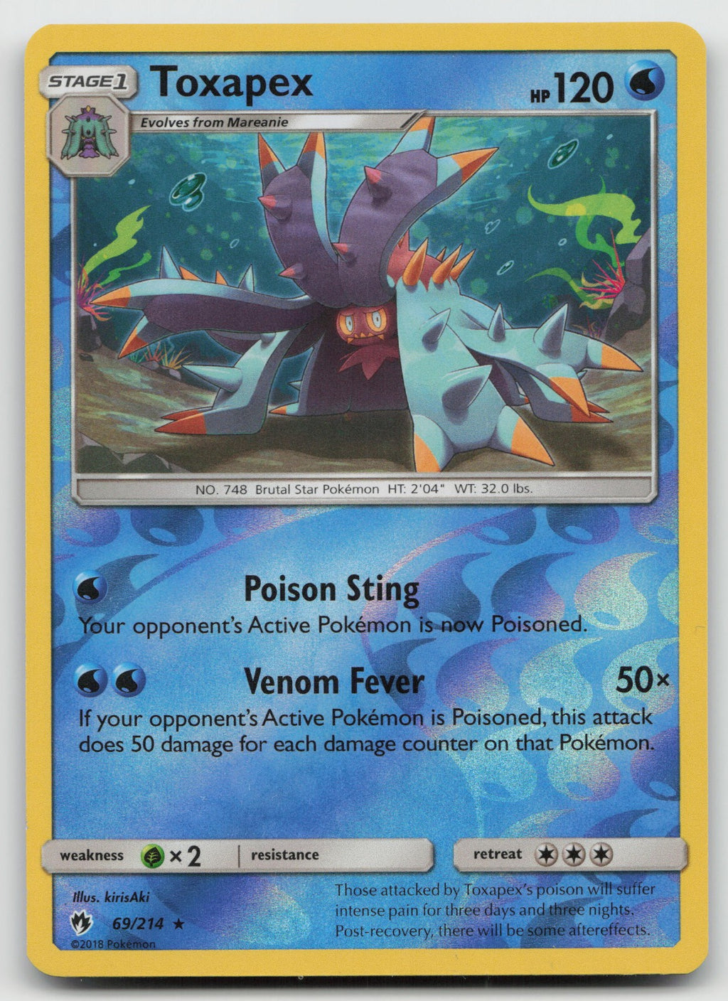 Toxapex Reverse Holo Rare SM - Lost Thunder 69/214 NM