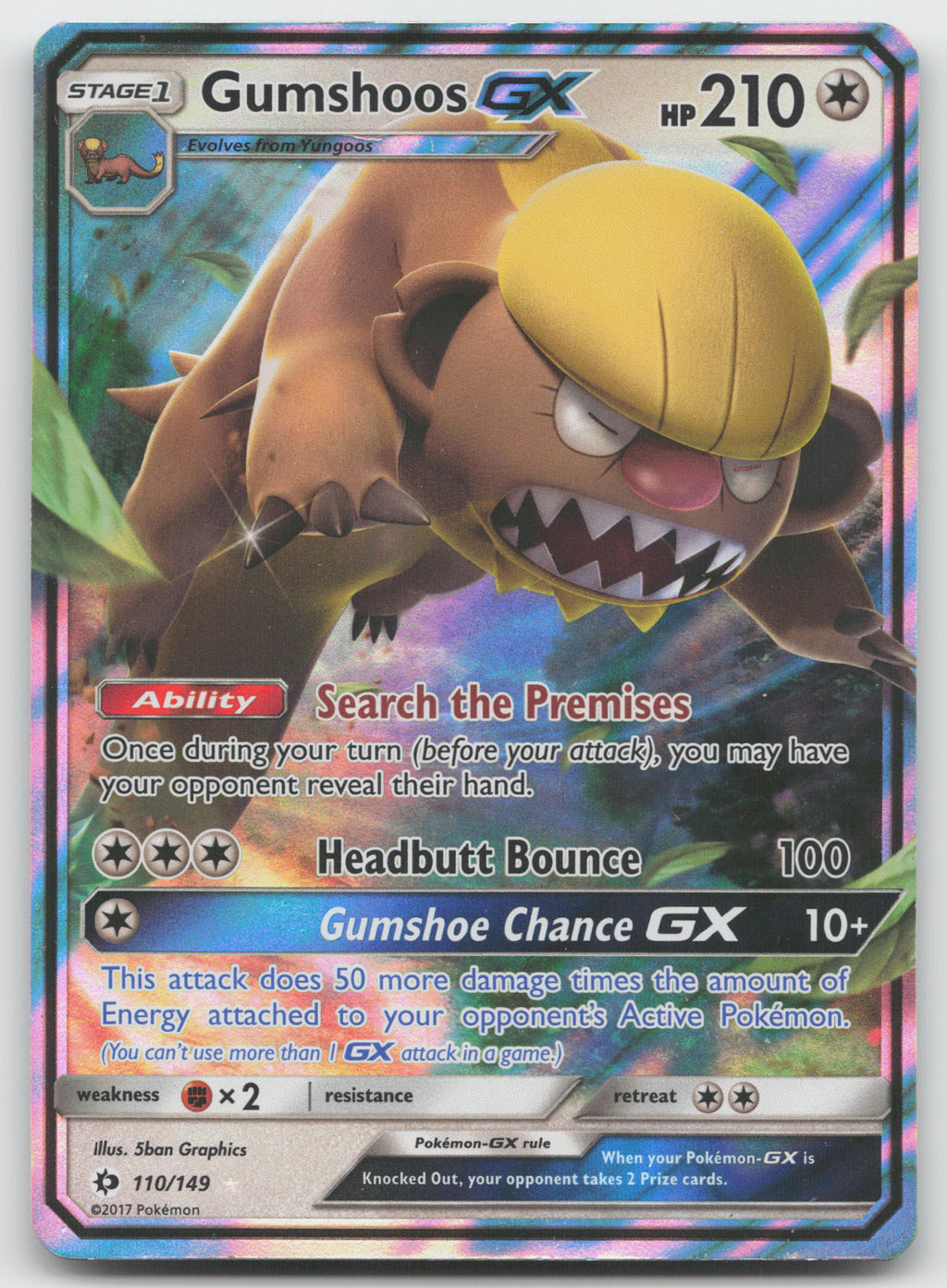Gumshoos GX Ultra Rare Holofoil SM Base Set 110/149 VLP