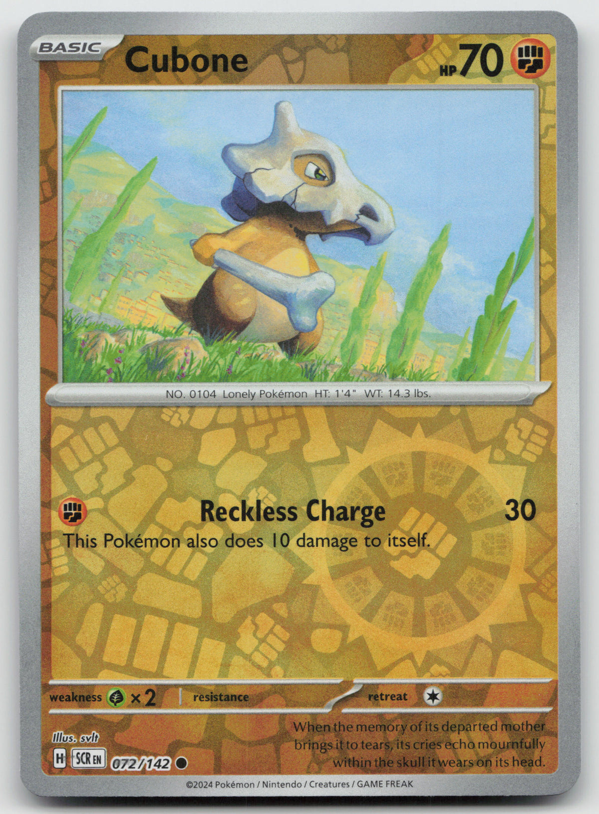 Cubone Common Reverse Holo SV07: Stellar Crown 072/142 NM