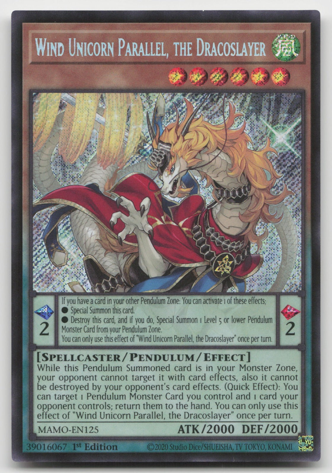 Wind Unicorn Parallel the Dracoslayer Secret Magnificent Monsters MAMO-EN125 NM