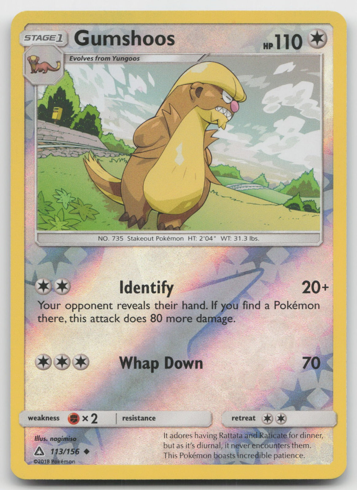 Gumshoos Reverse Holo Uncommon SM - Ultra Prism 113/156 NM