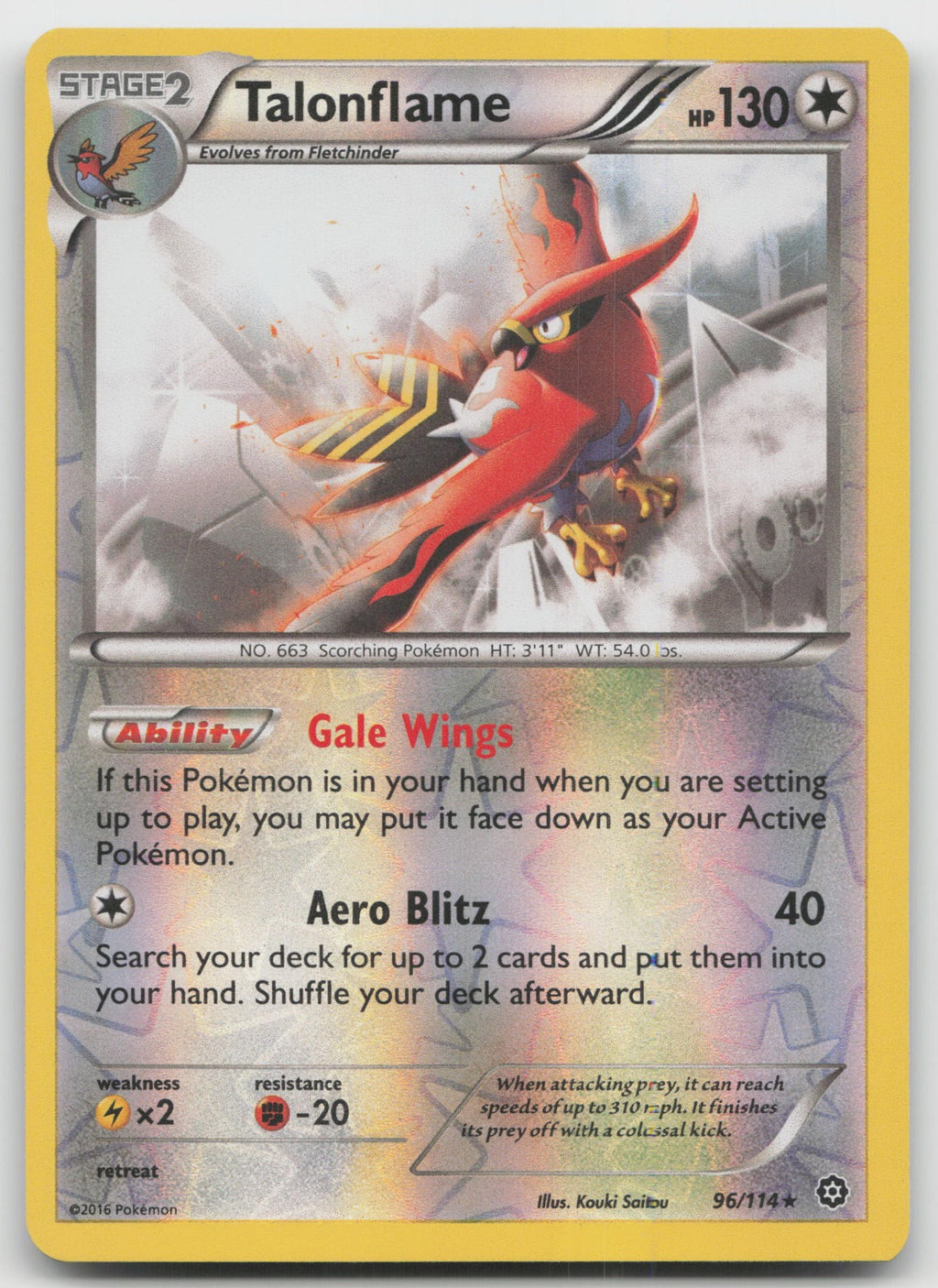 Talonflame Rare Reverse Holo XY - Steam Siege 96/114 LP