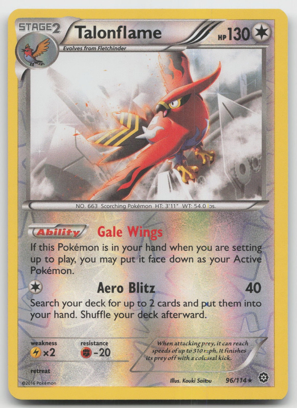Talonflame Rare Reverse Holo XY - Steam Siege 96/114 LP