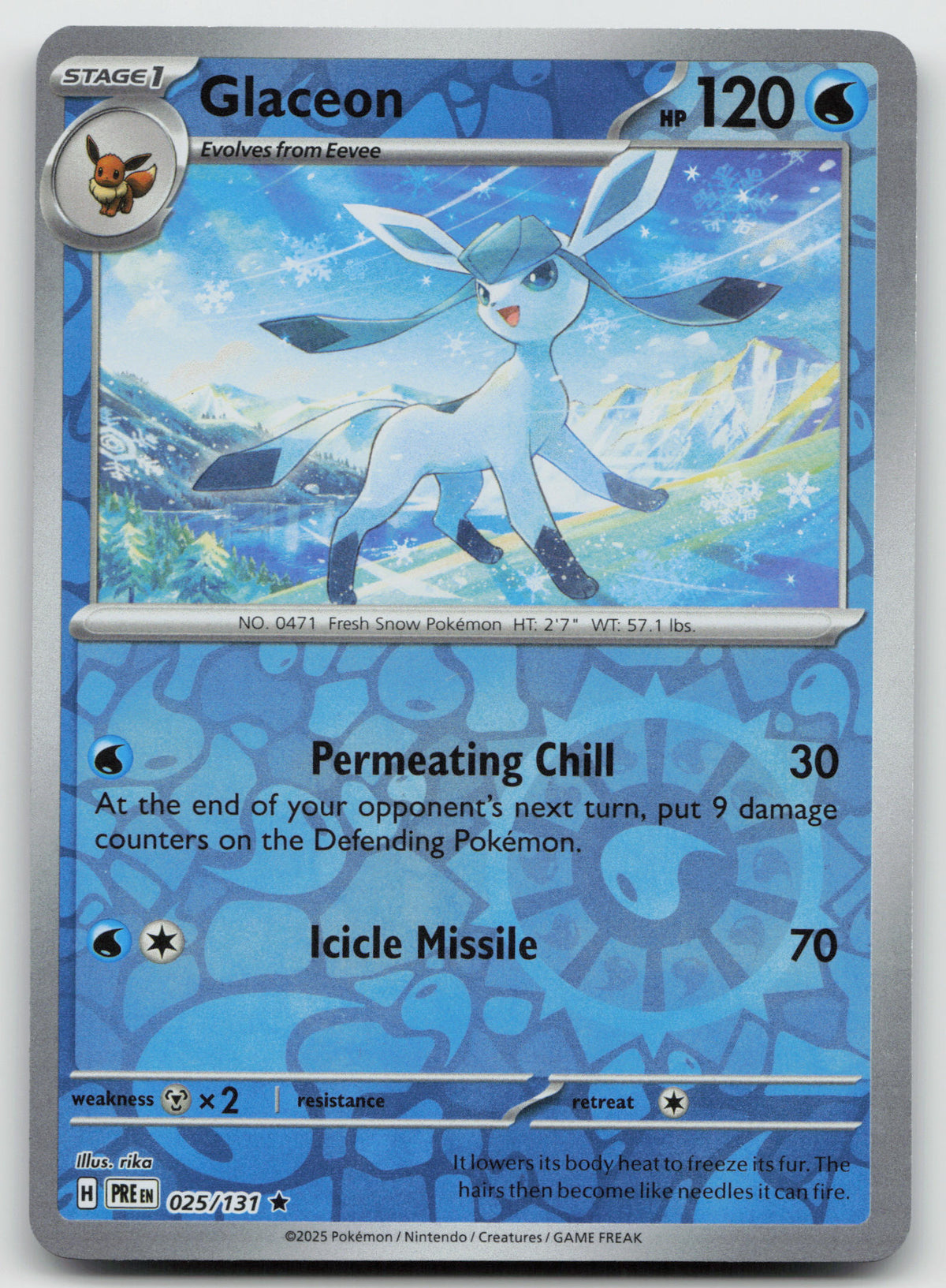Glaceon Rare Reverse Holo SV: Prismatic Evolutions 025/131 NM