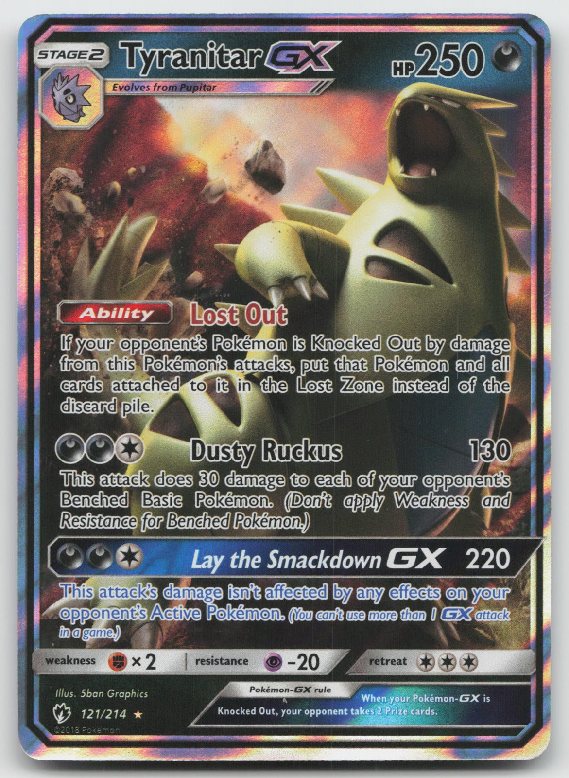 Tyranitar GX Holo Ultra Rare SM - Lost Thunder 121/214 NM