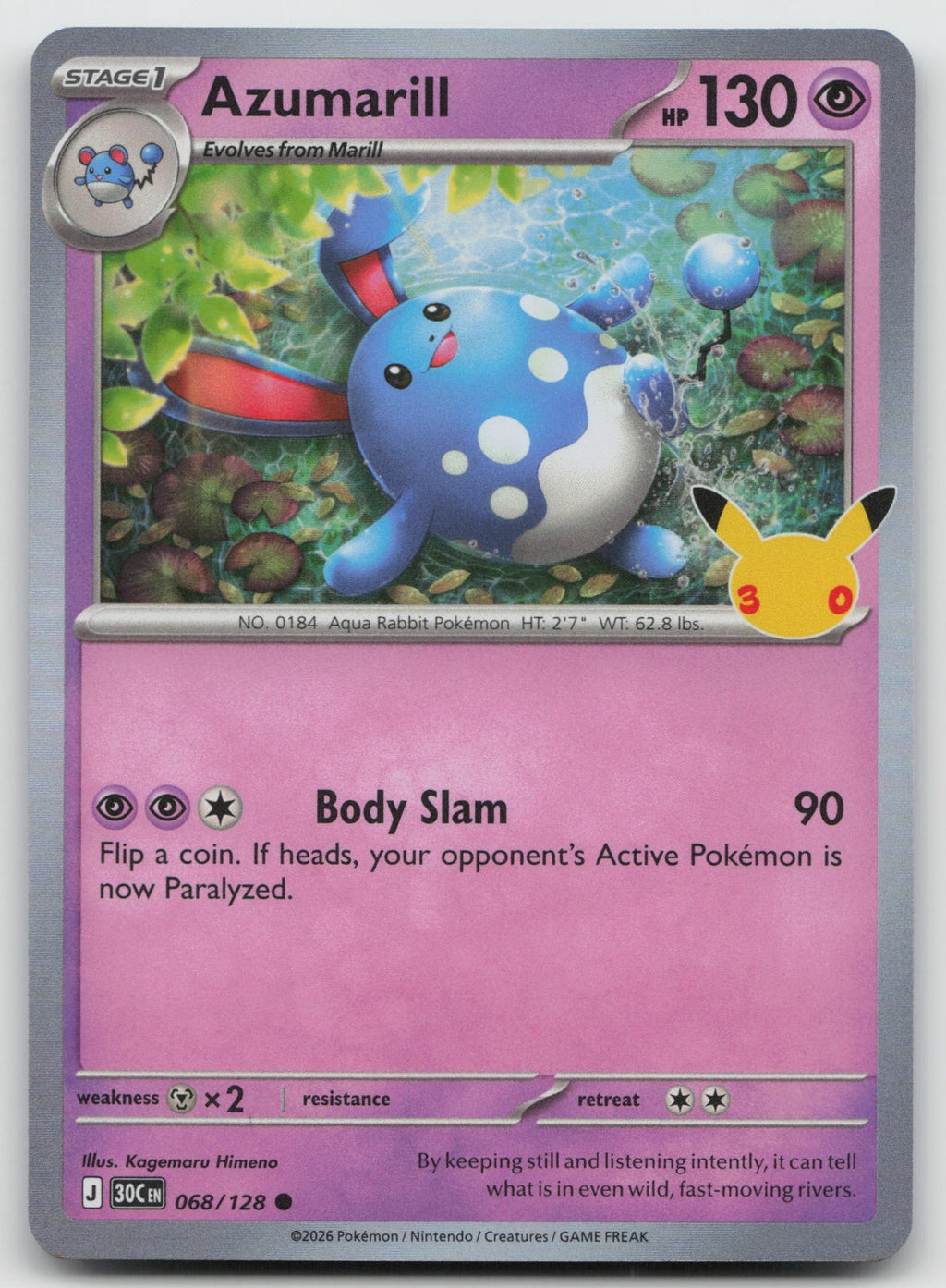 Azumarill Holo Common ME: 30th Celebration 068/128 NM