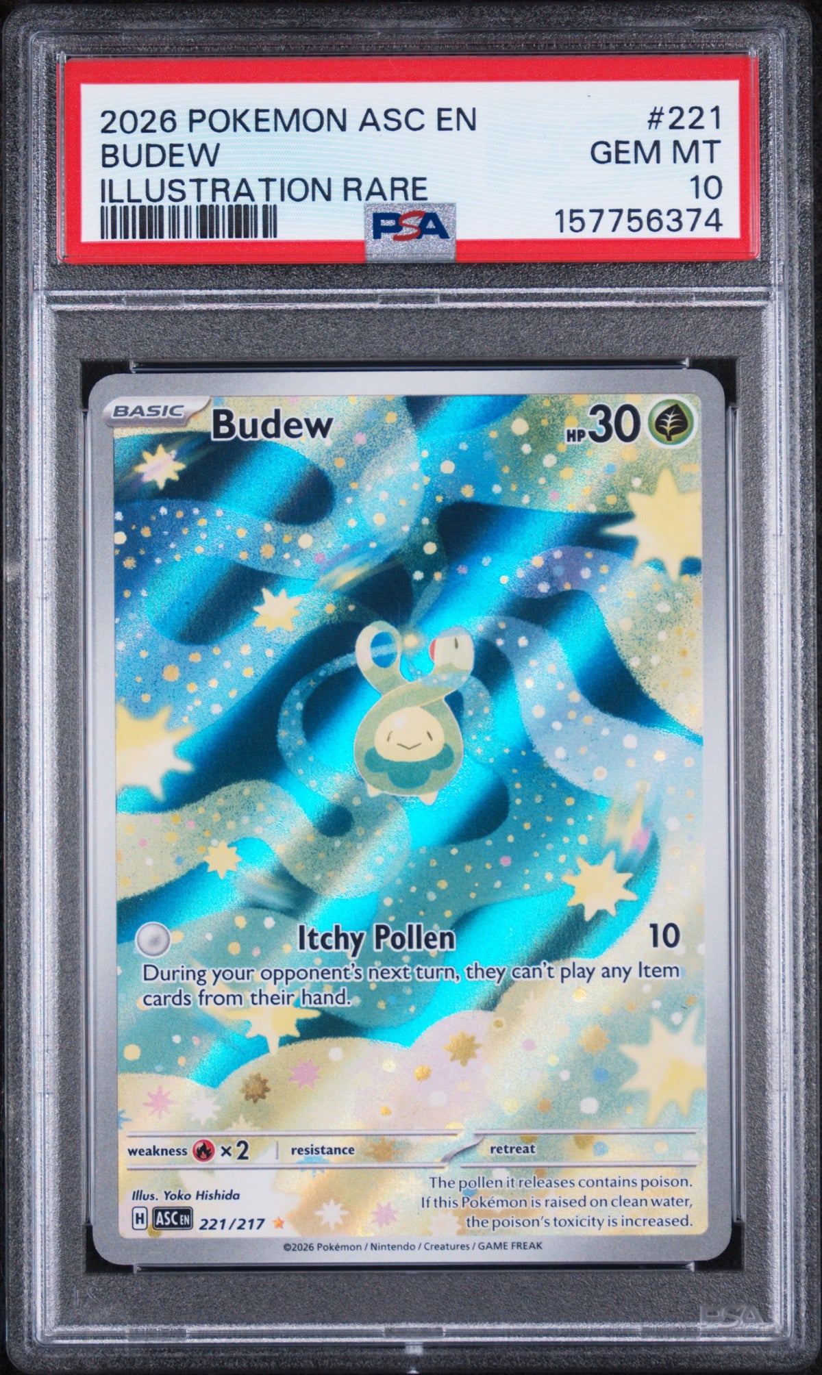 Budew Illustration Rare Pokemon Asc En-Ascended Heroes 221/217 PSA 10