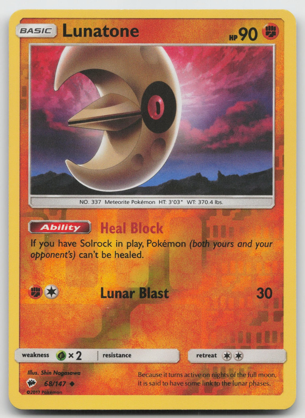 Lunatone Reverse Holo Uncommon SM - Burning Shadows 68/147 NM