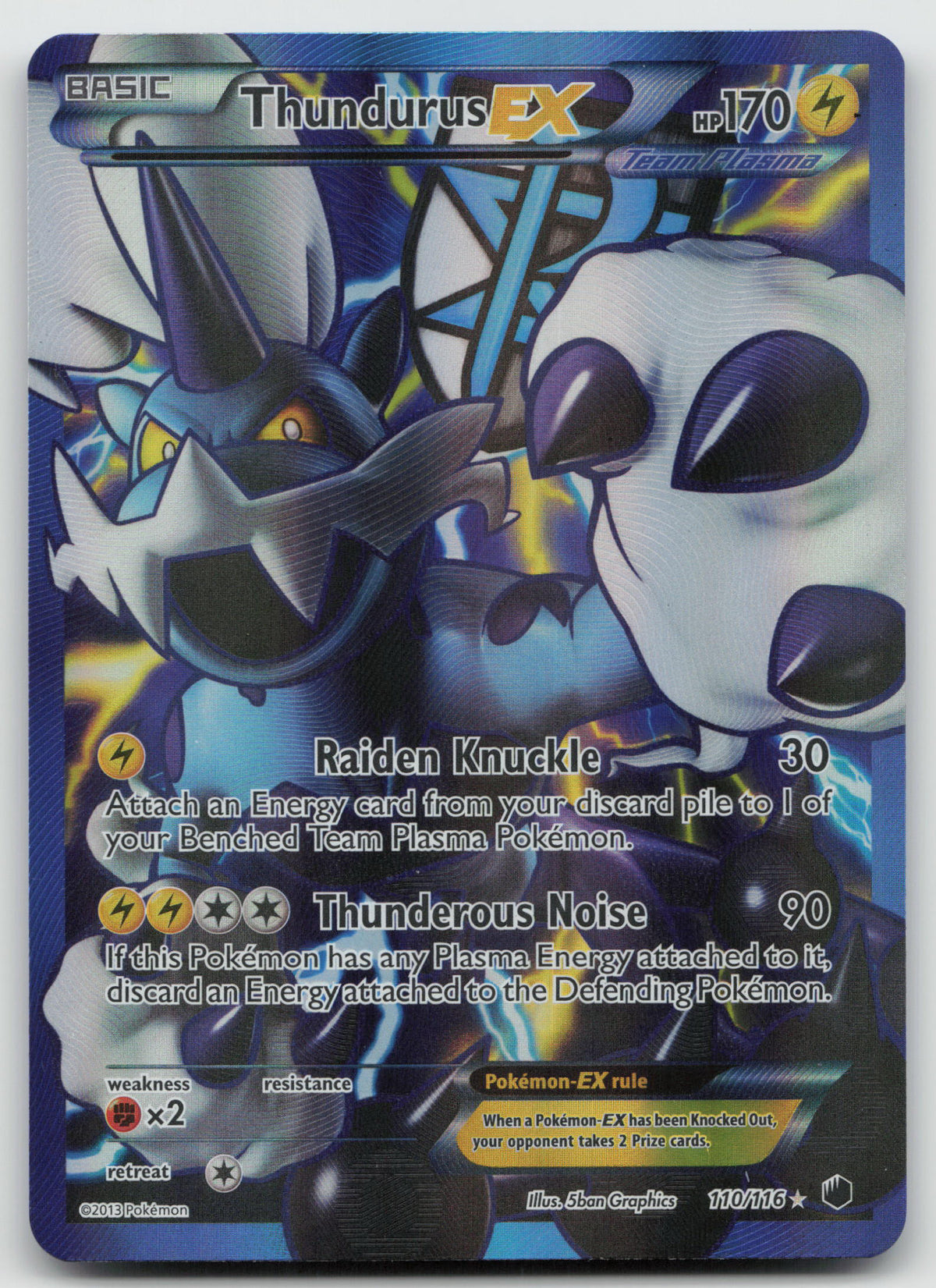 Thundurus EX Black & White Ultra Rare Holo Plasma Freeze 110/116 LP