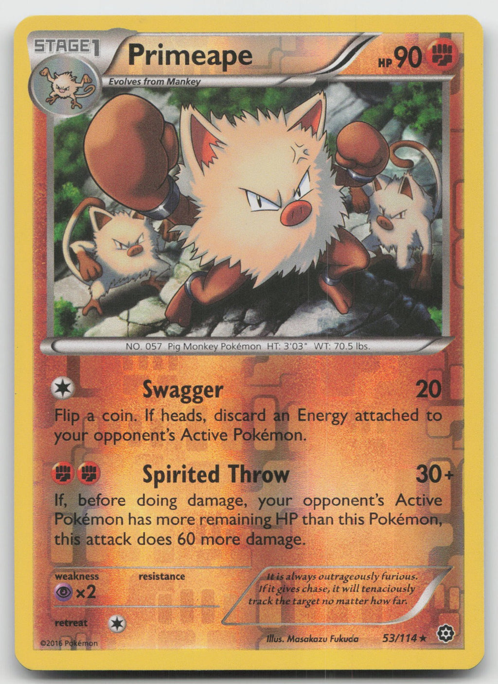 Primeape Rare Reverse Holo XY - Steam Siege 53/114 LP