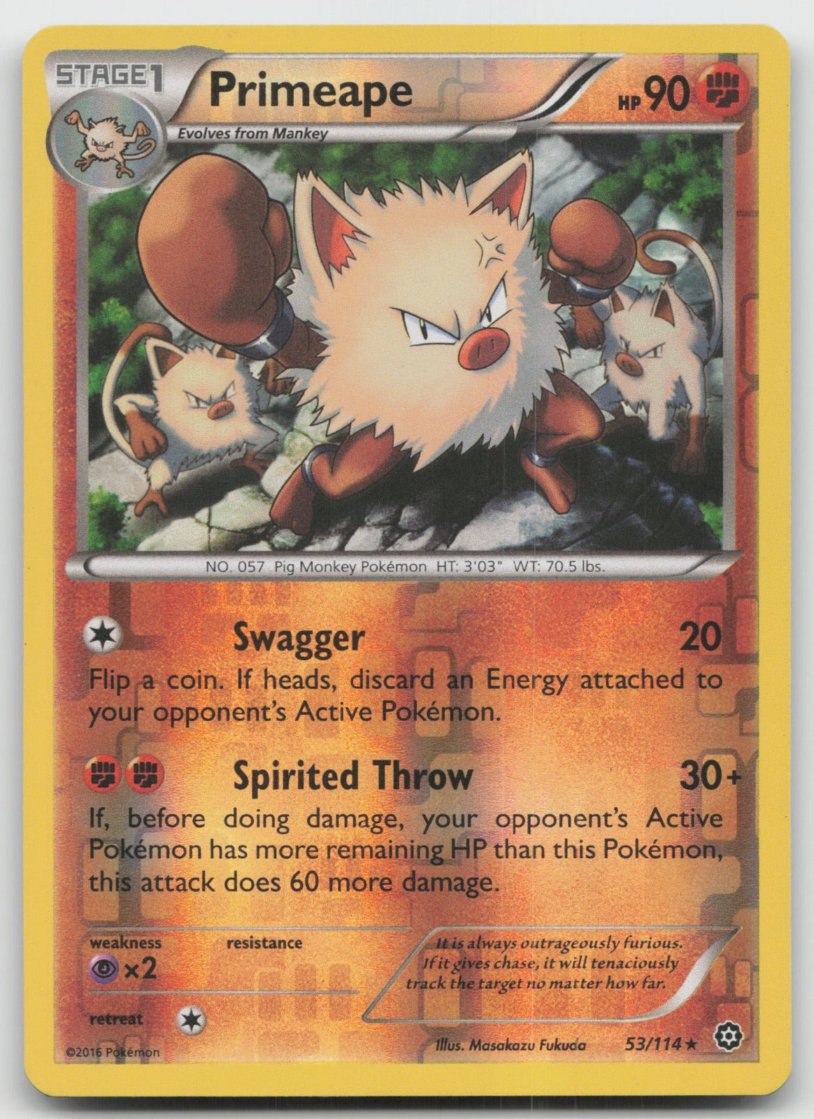 Primeape Rare Reverse Holo XY - Steam Siege 53/114 LP