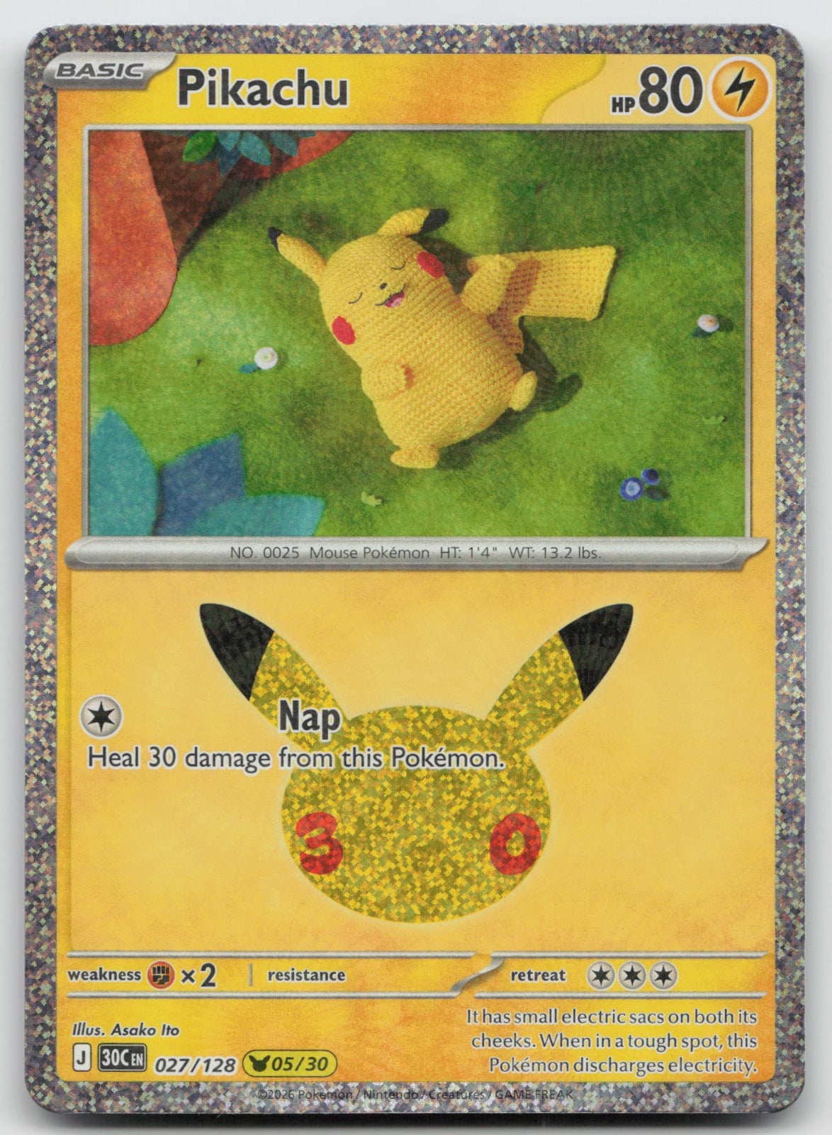 Pikachu Holo Pikachu Rare ME: 30th Celebration 027/128 NM