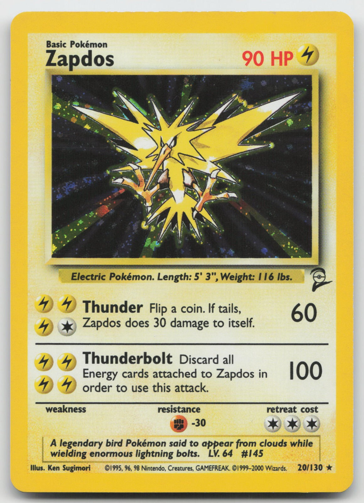 Zapdos Holo Rare Base Set 2 20/130 VLP