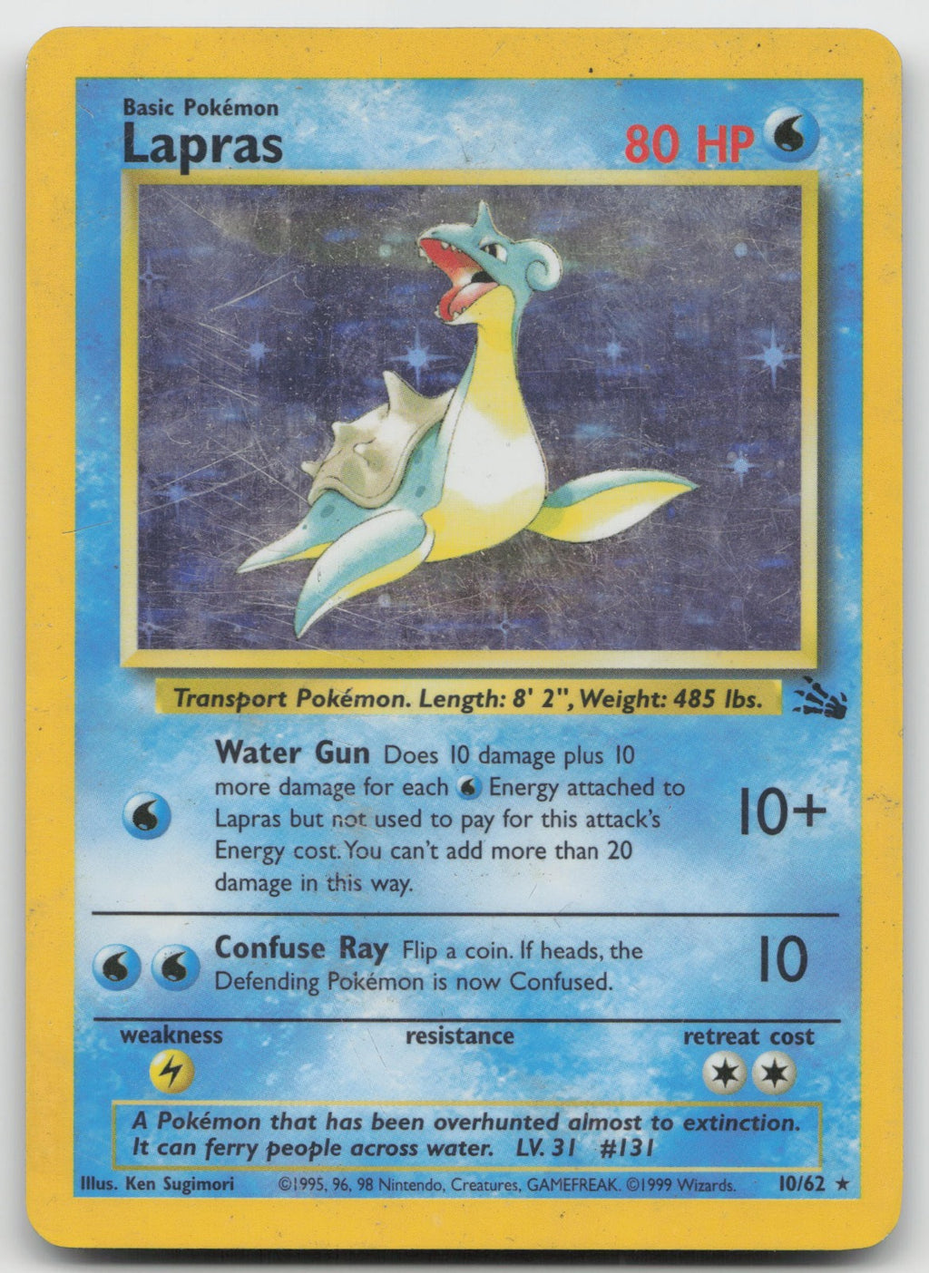 Lapras Holo Rare Unlimited Fossil 10/62 HP