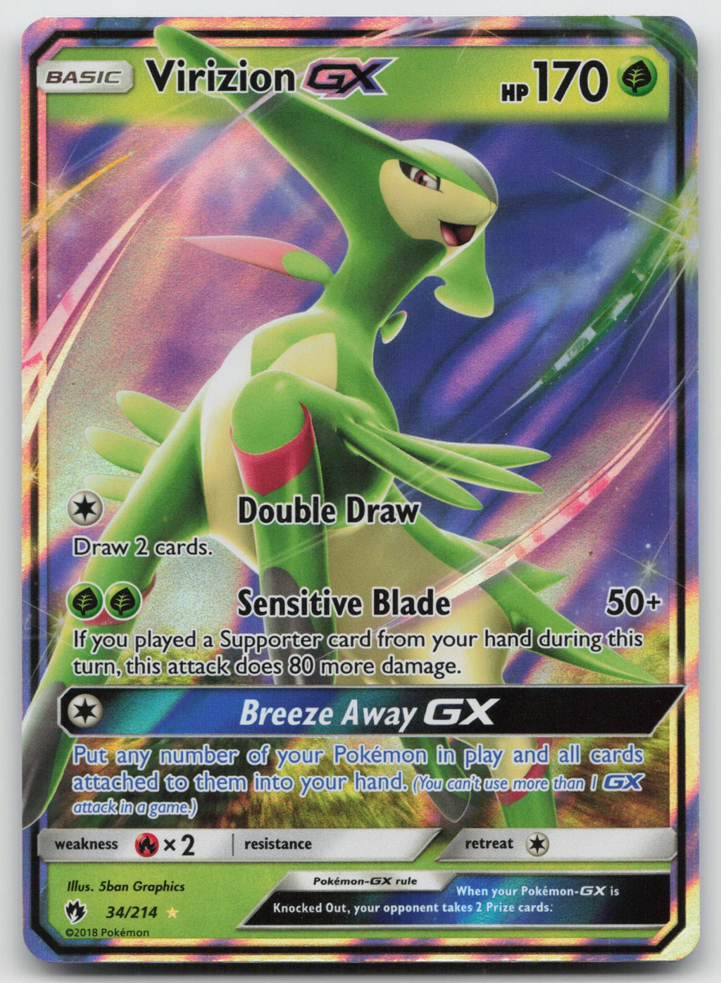 Virizion GX Holo Ultra Rare SM - Lost Thunder 34/214 NM