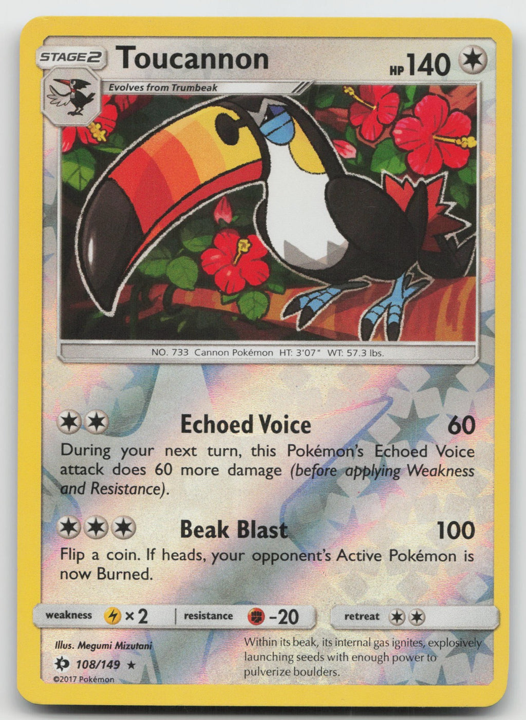 Toucannon Reverse Holo Rare SM Base Set 108/149 NM