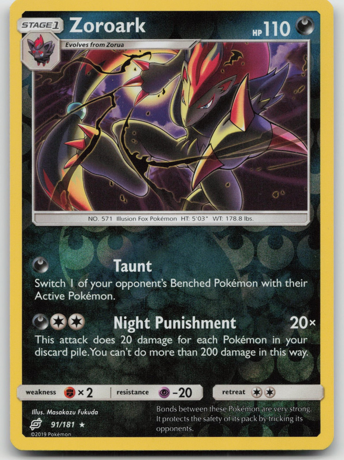 Zoroark Reverse Holo Rare SM - Team Up 91/181 LP
