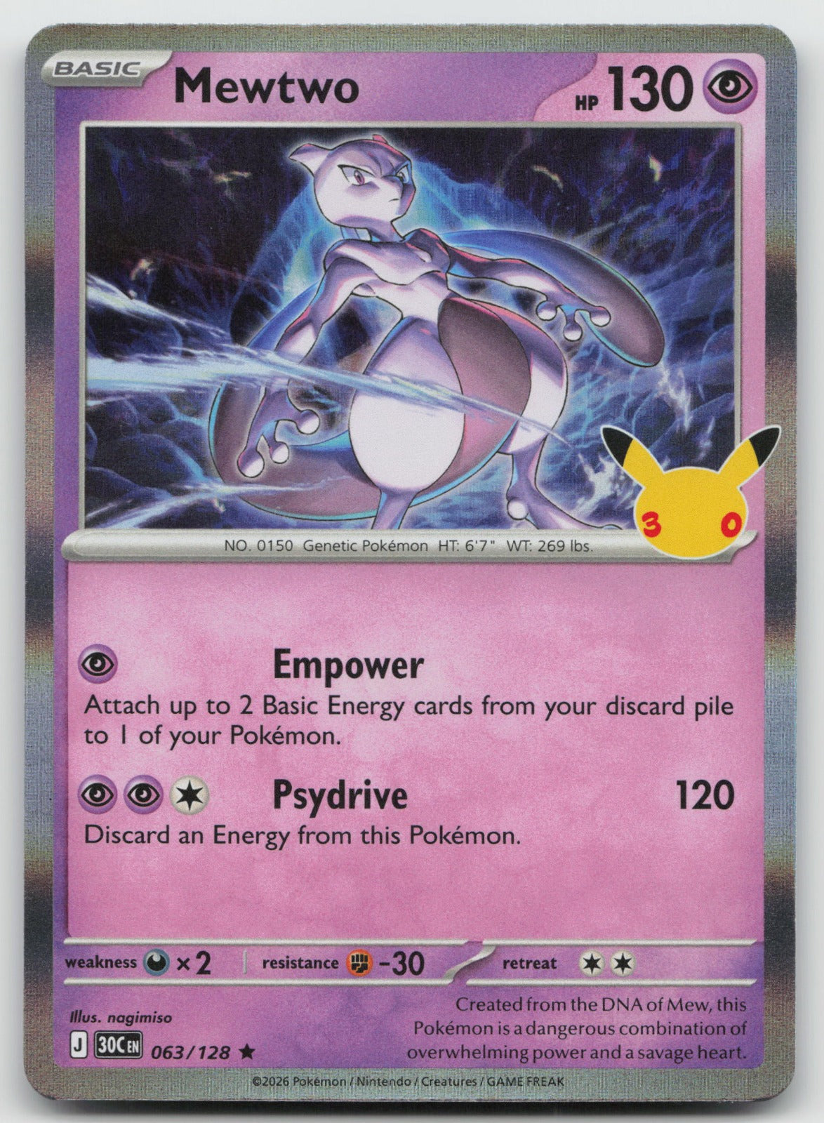 Mewtwo Holo Rare ME: 30th Celebration 063/128 NM