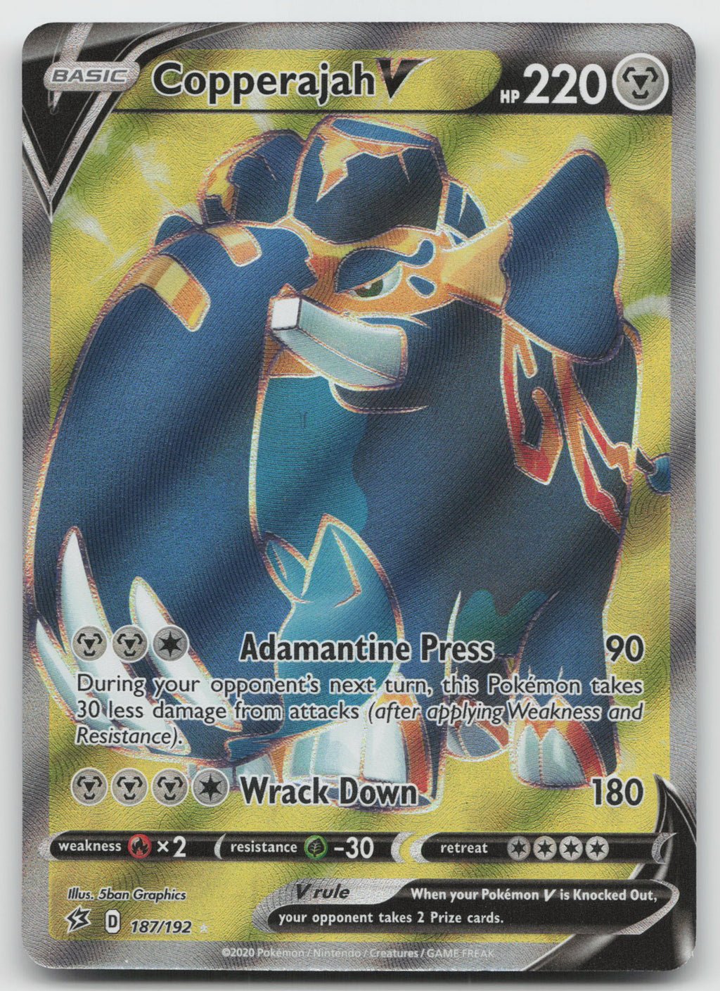 Copperajah V (Full Art) Ultra Rare Holofoil SWSH02: Rebel Clash 187/192 NM
