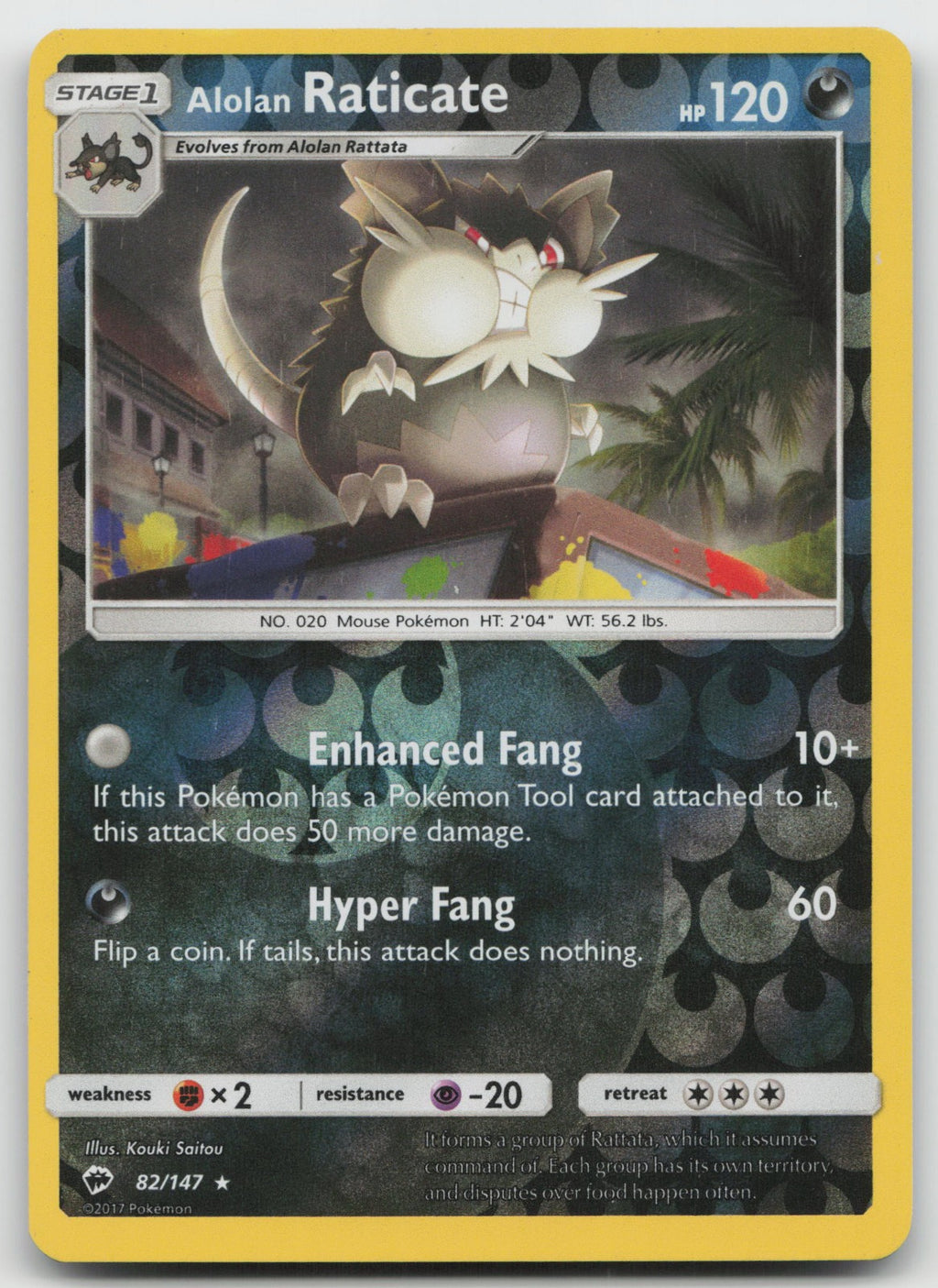 Alolan Raticate Reverse Holo Rare SM - Burning Shadows 82/147 NM