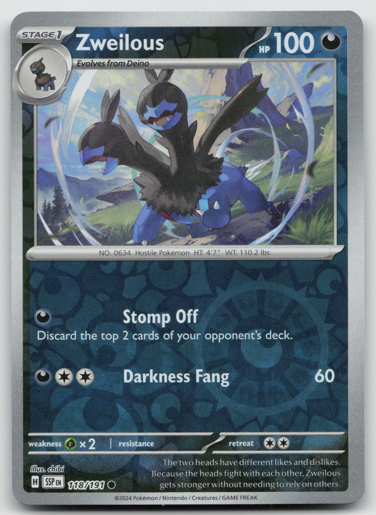 Zweilous Common Reverse Holo SV08: Surging Sparks 118/191 NM