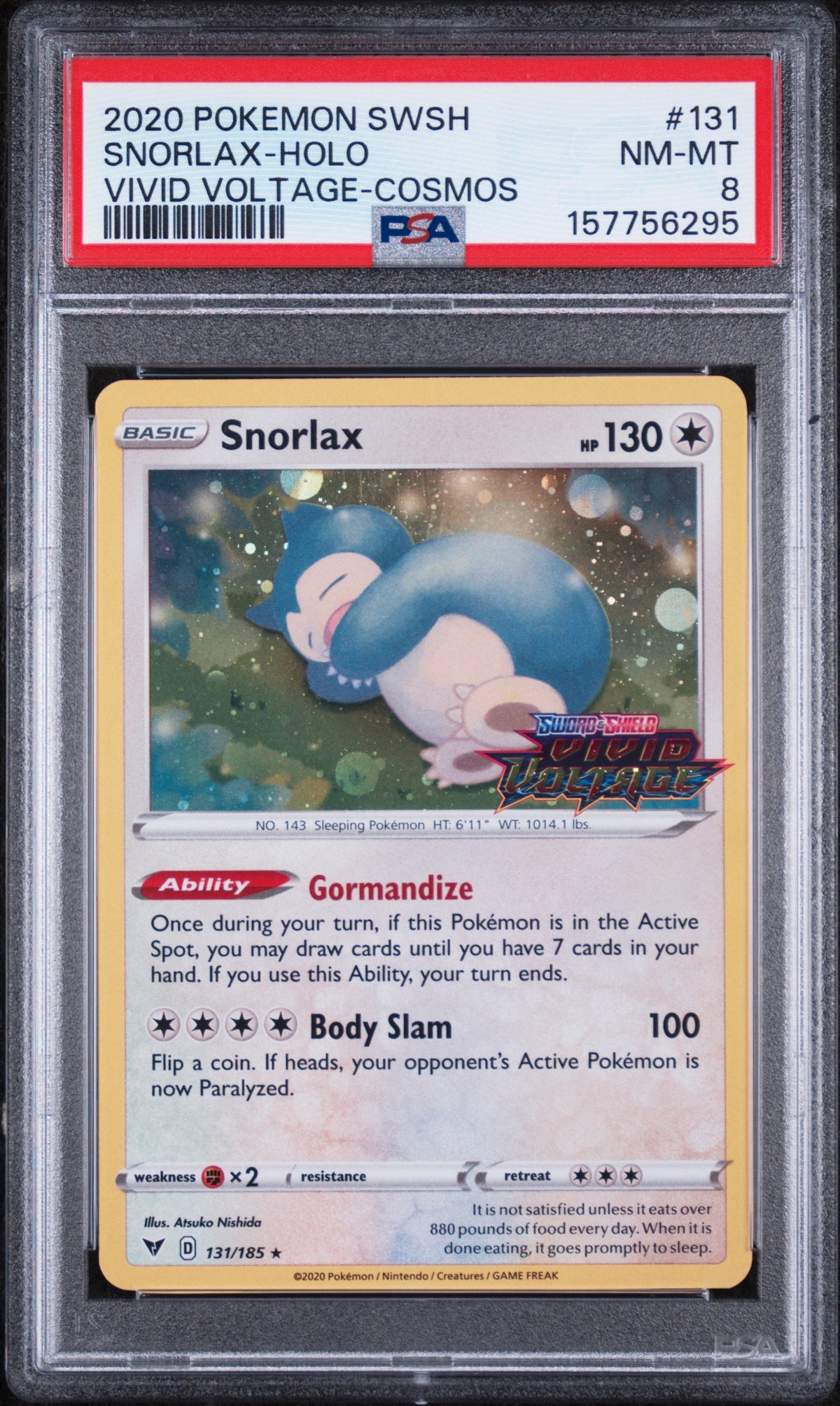 Snorlax Holo Cosmos Stamped Pokemon Sword & Shield Vivid Voltage 131/185 PSA 8