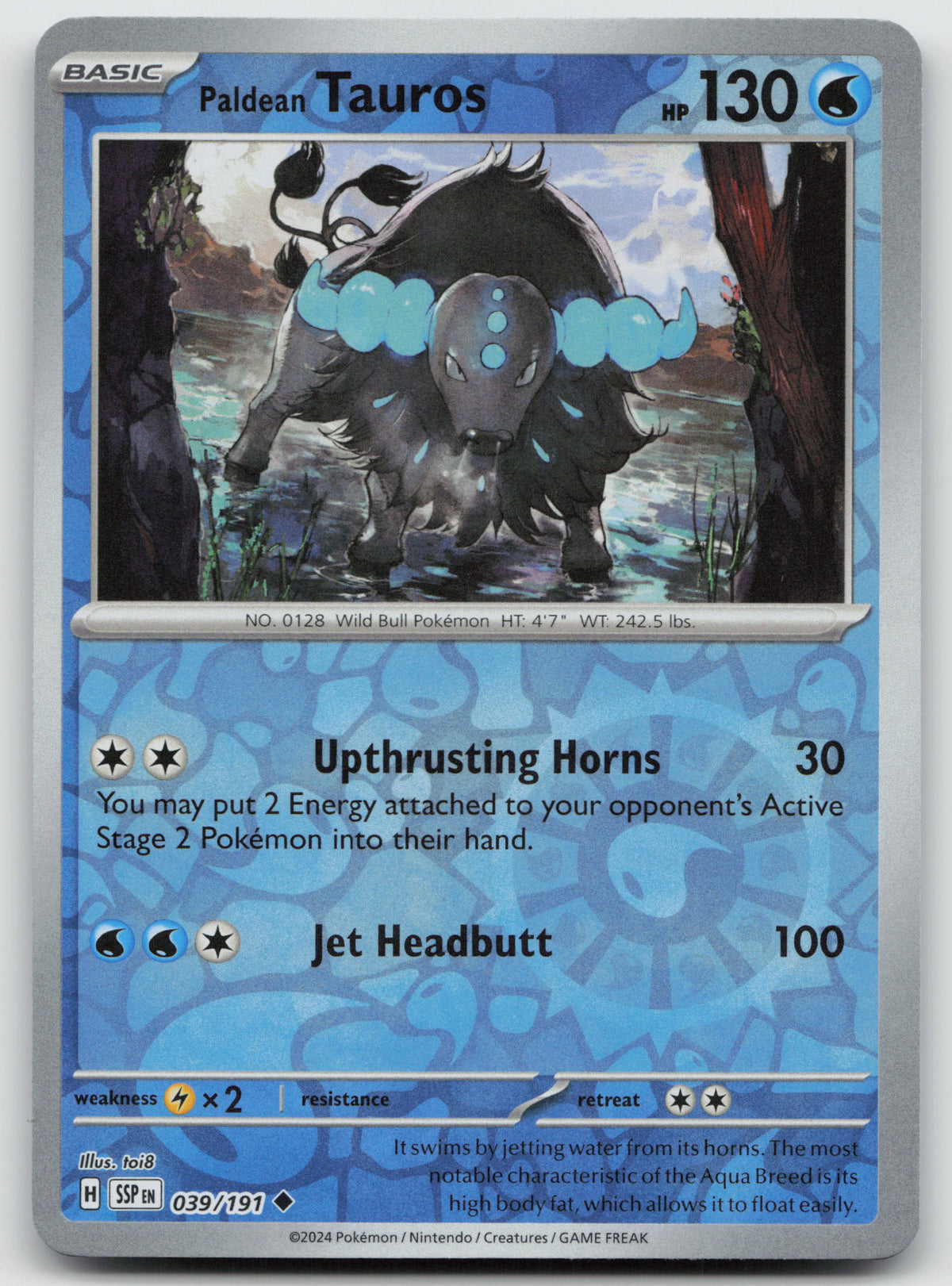 Paldean Tauros Uncommon Reverse Holo SV08: Surging Sparks 039/191 NM