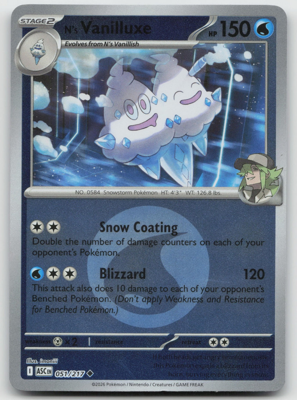 N's Vanilluxe (Energy Symbol Pattern) Reverse Holo ME Ascended Heroes 051/217 NM