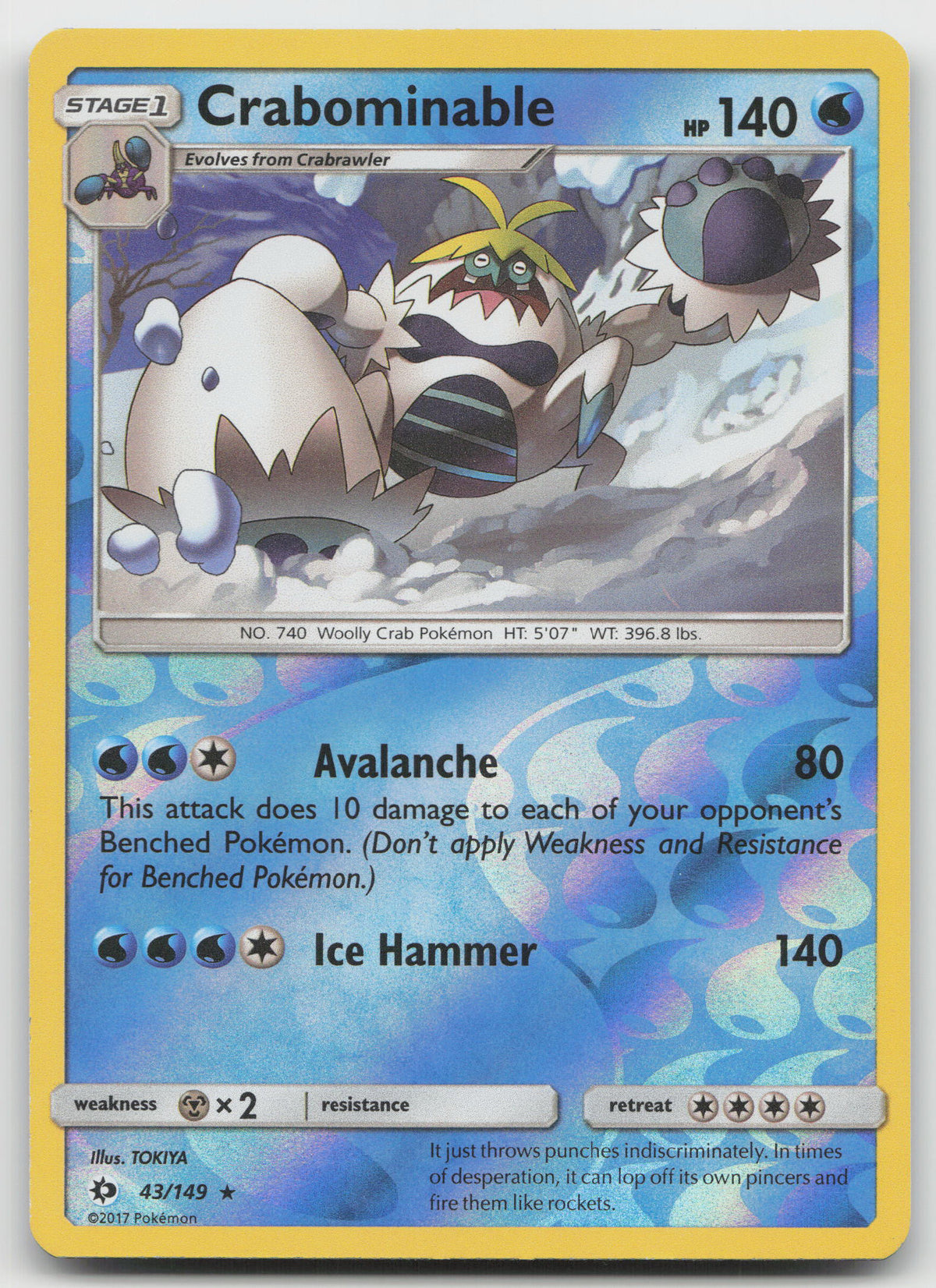 Crabominable Rare Reverse Holofoil SM Base Set 43/149 VLP
