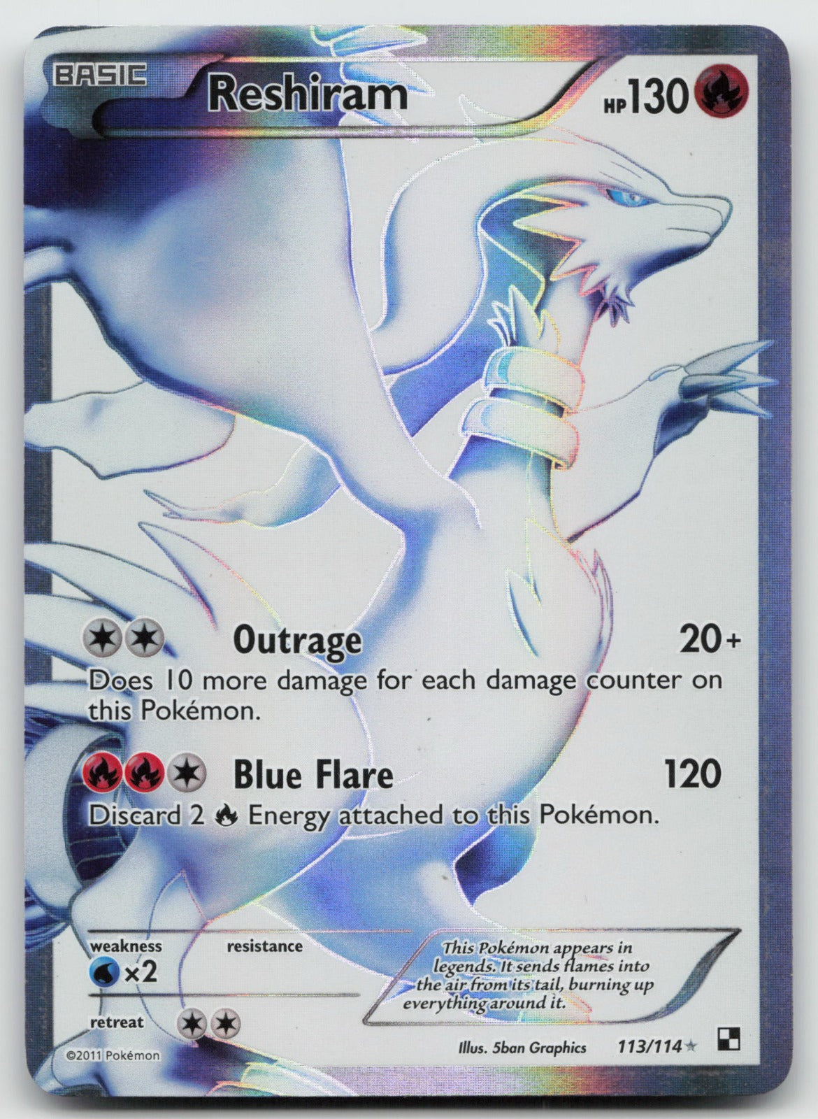 Reshiram (Full Art) Holo Ultra Rare Black and White 113/114 NM