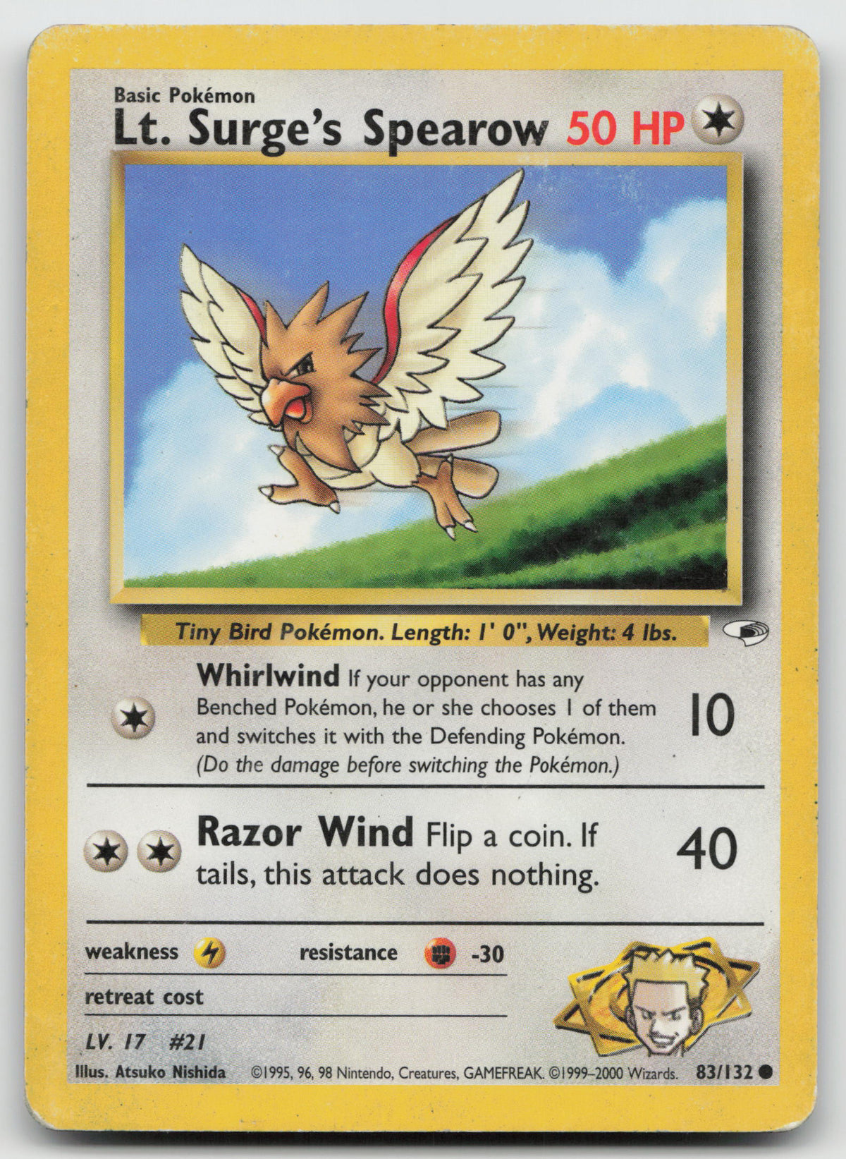 Lt. Surge's Spearow Common Unlimited Gym Heroes 83/132 DMG
