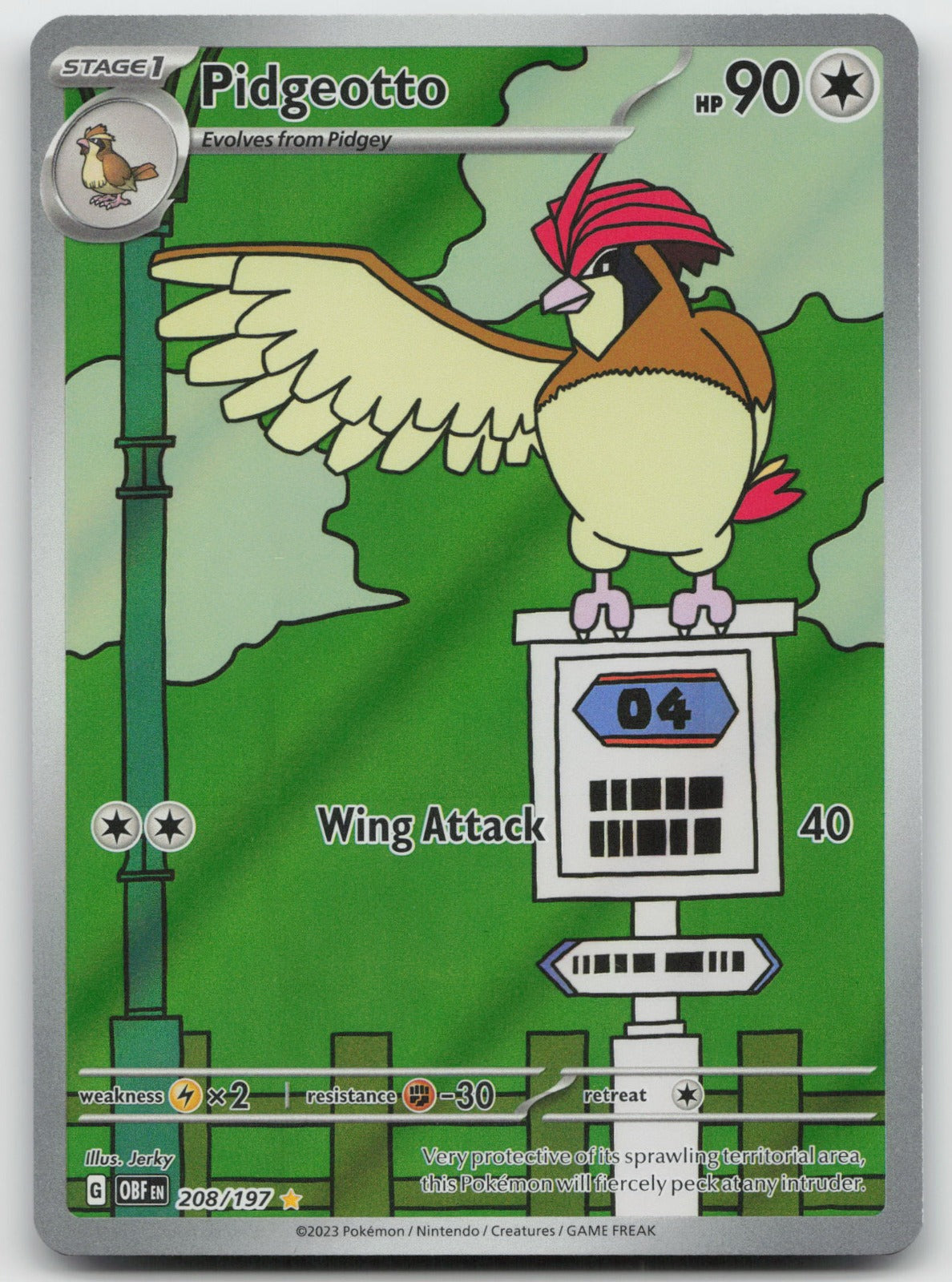 Pidgeotto Illustration Rare Holo SV03: Obsidian Flames 208/197 LP
