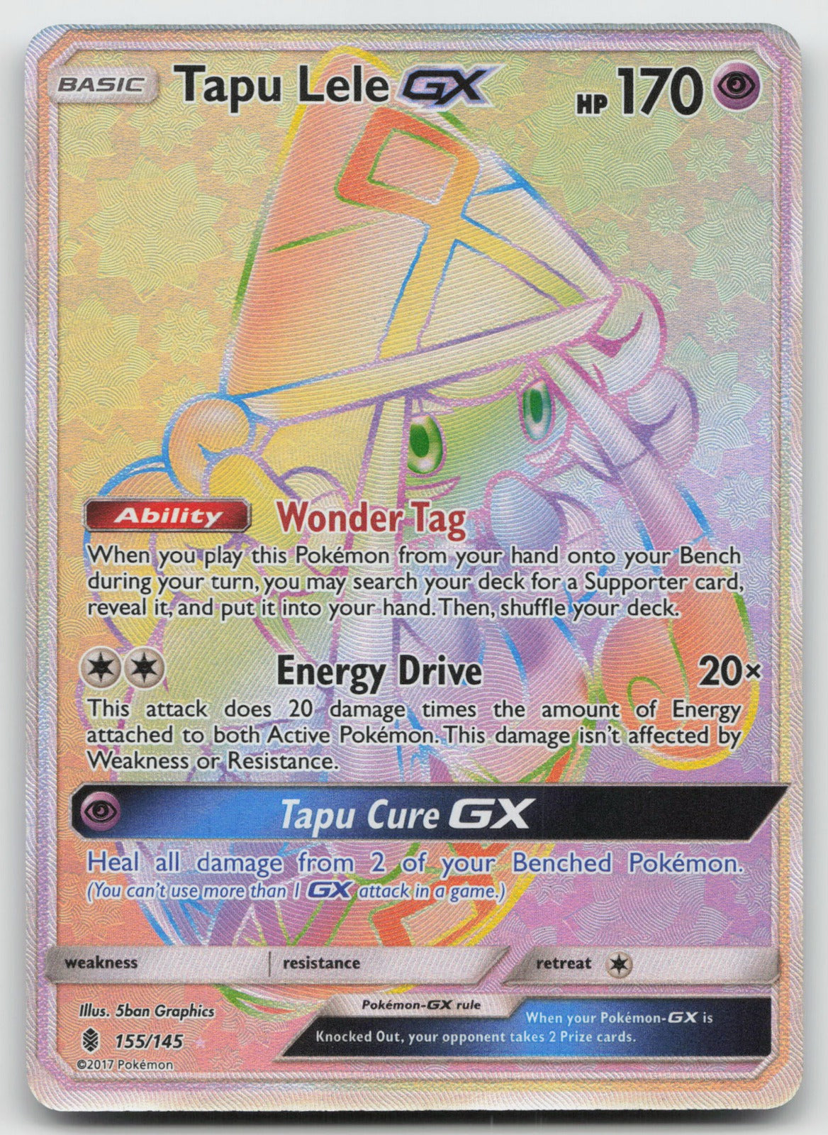 Tapu Lele GX (Secret) Holo Rainbow Rare SM - Guardians Rising 155/145 NM