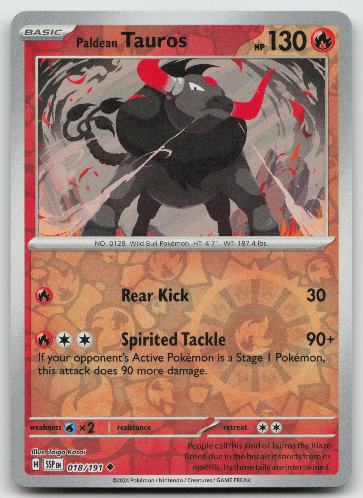 Paldean Tauros Uncommon Reverse Holo SV08: Surging Sparks 018/191 NM