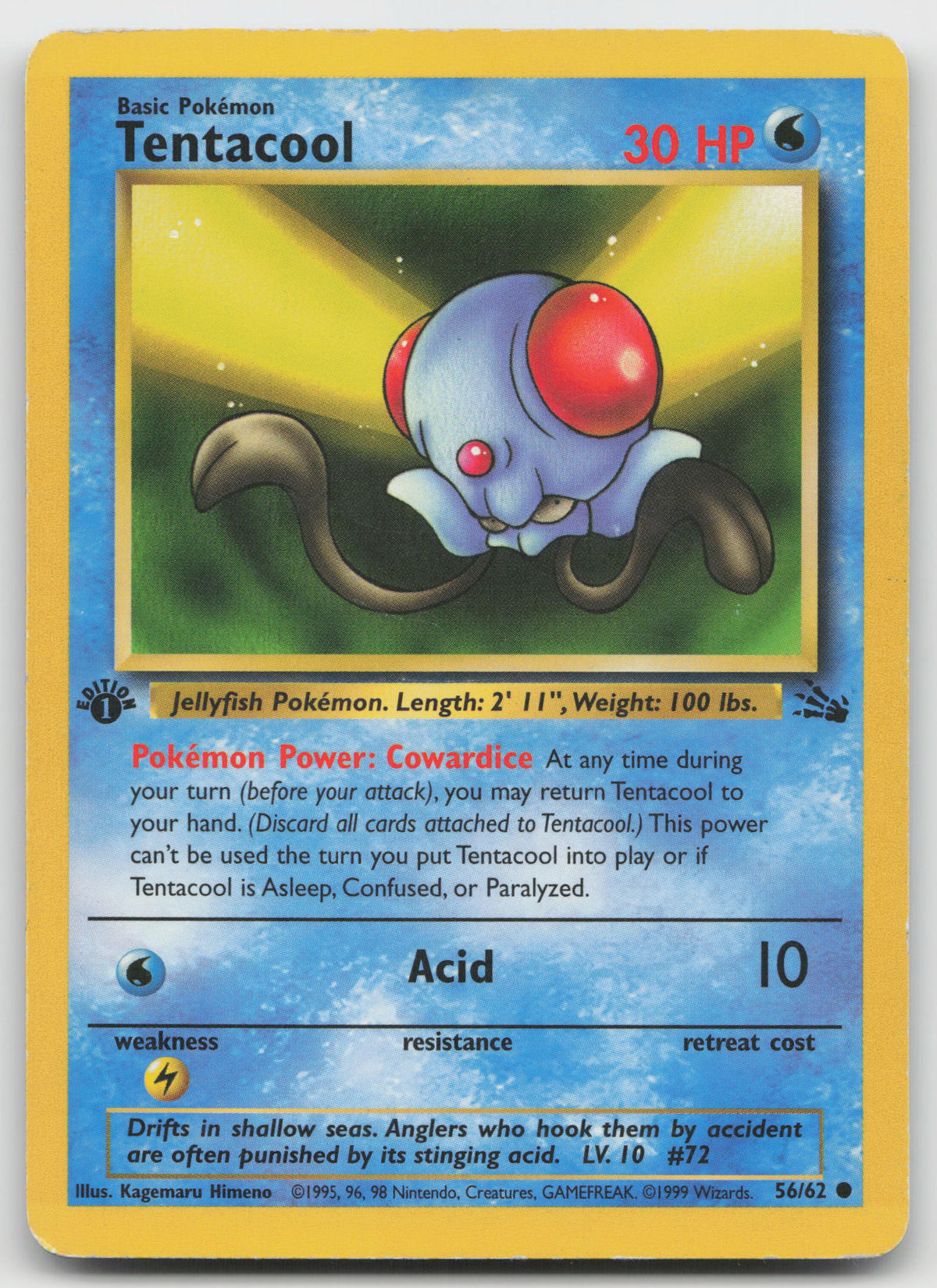 Tentacool Common 1st Edition Fossil 56/62 HP