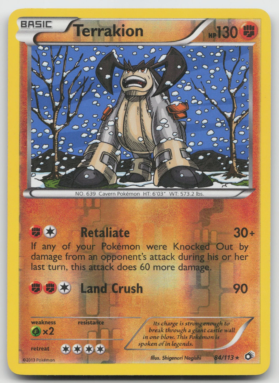 Terrakion Reverse Holo Rare Legendary Treasures 84/113 LP