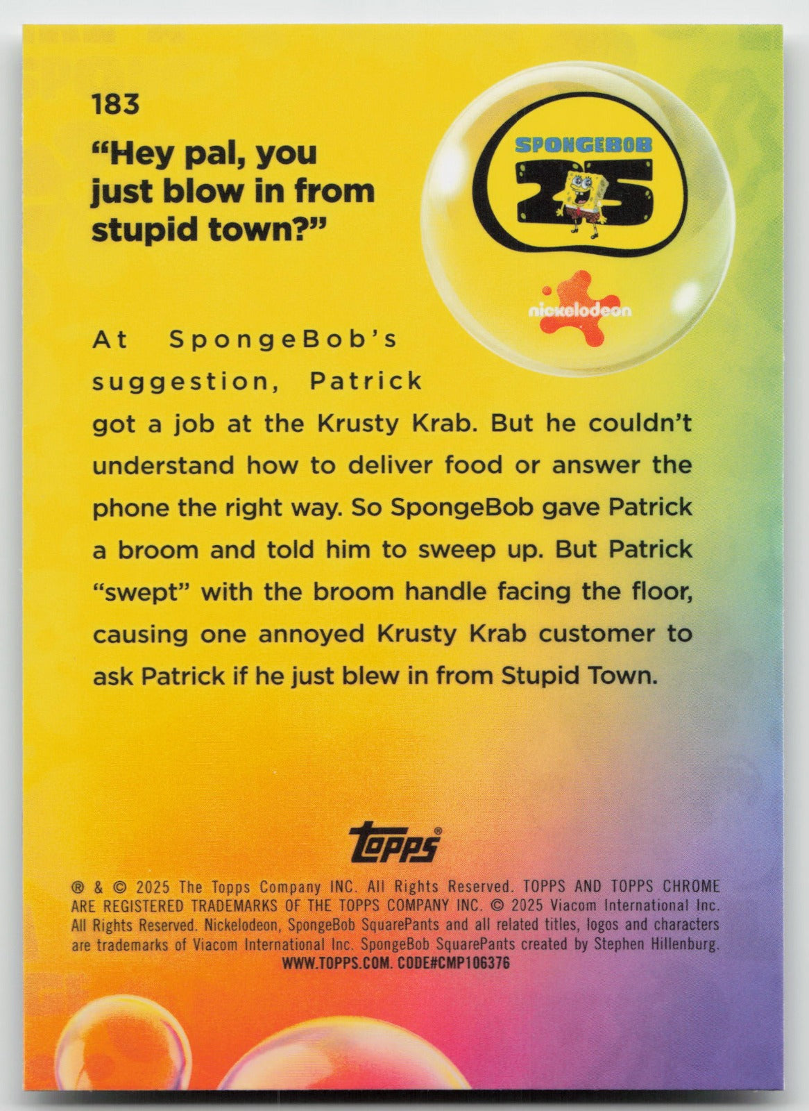 "We ain't talking about this" Topps Chrome SpongeBob 86 NM