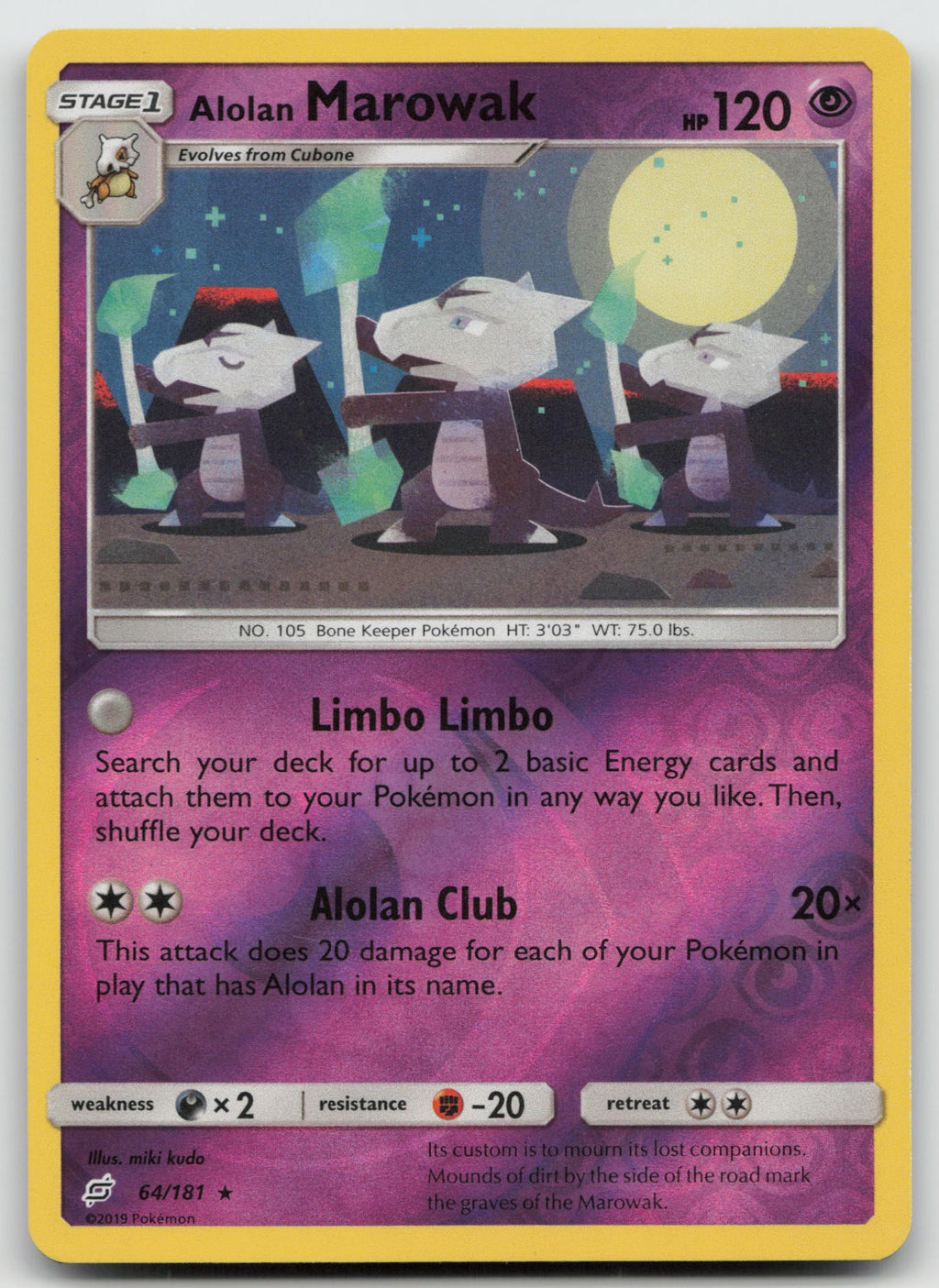 Alolan Marowak Reverse Holo Rare SM - Team Up 64/181 NM