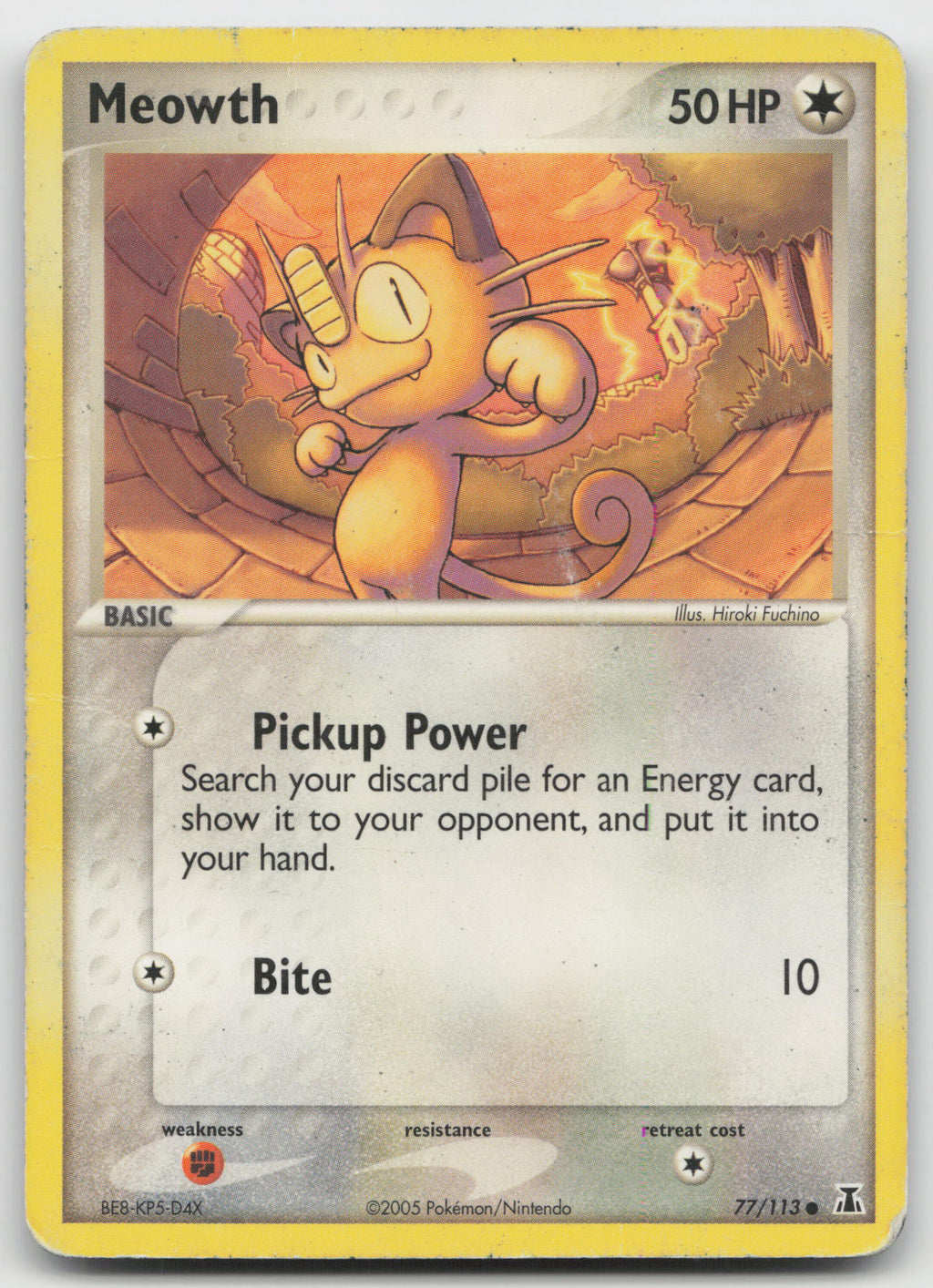 Meowth Common Normal Delta Species 77/113 DAMAGED
