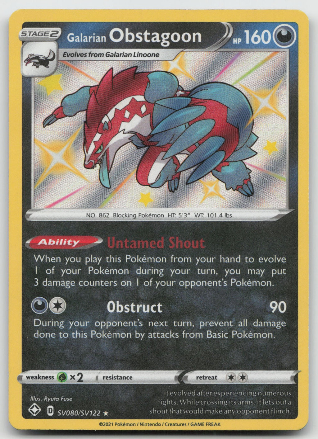Galarian Obstagoon Shiny Holo Rare Shining Fates: Shiny Vault SV080/SV122 NM