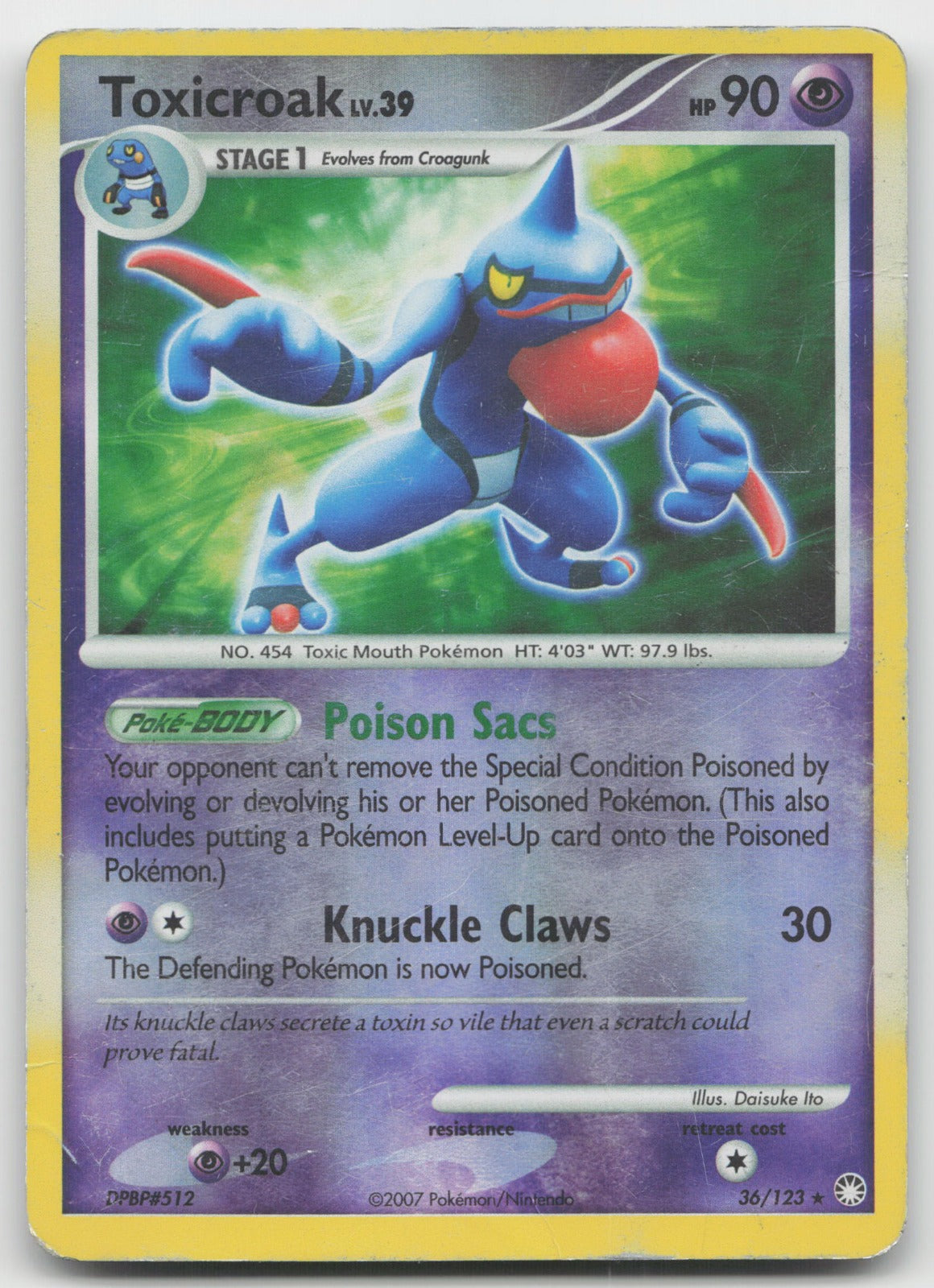 Toxicroak Rare Reverse Holo Mysterious Treasures 36/123 DMG