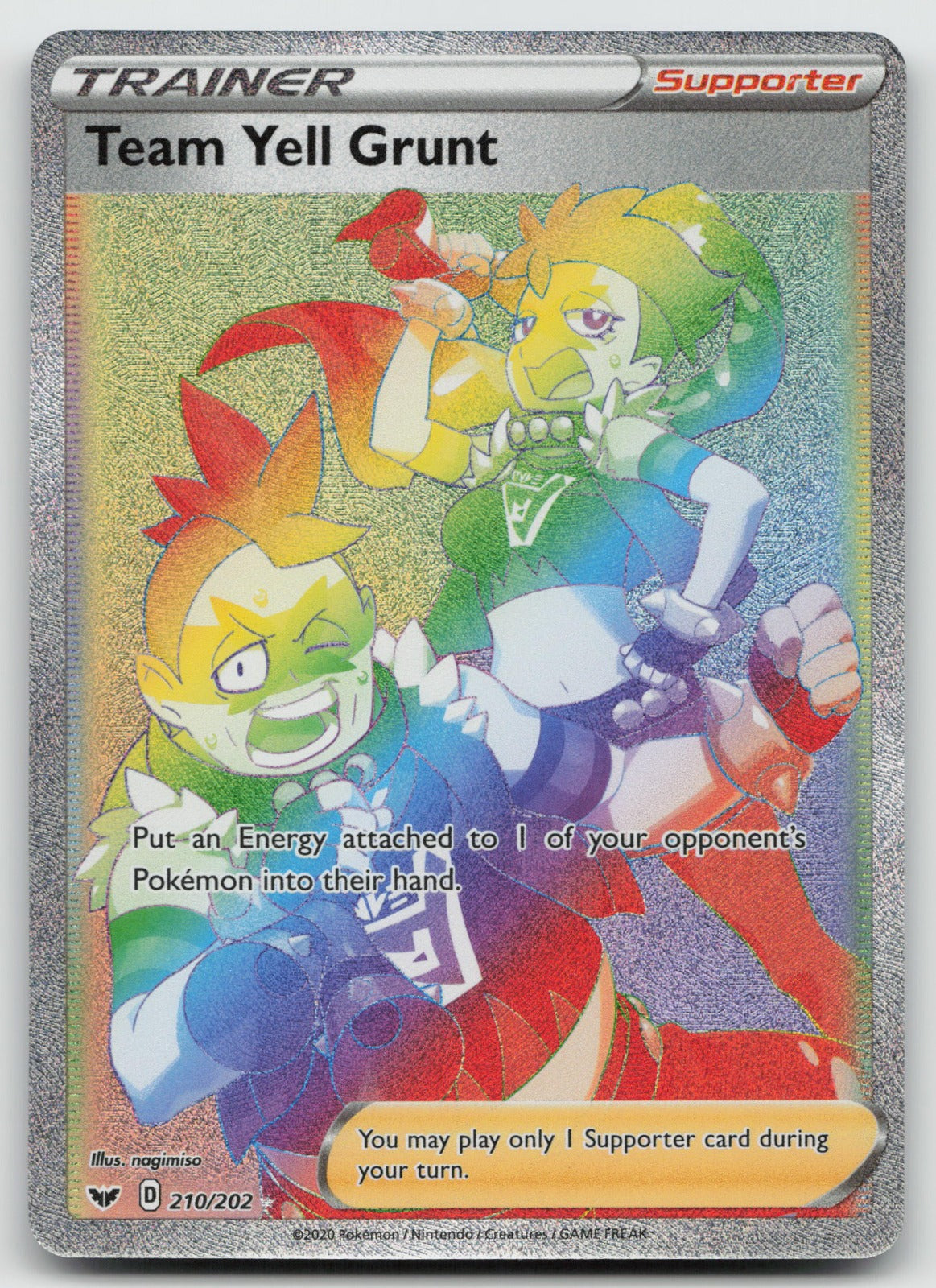Team Yell Grunt (Secret) Rainbow Rare Holo Sword & Shield Base Set 210/202 NM