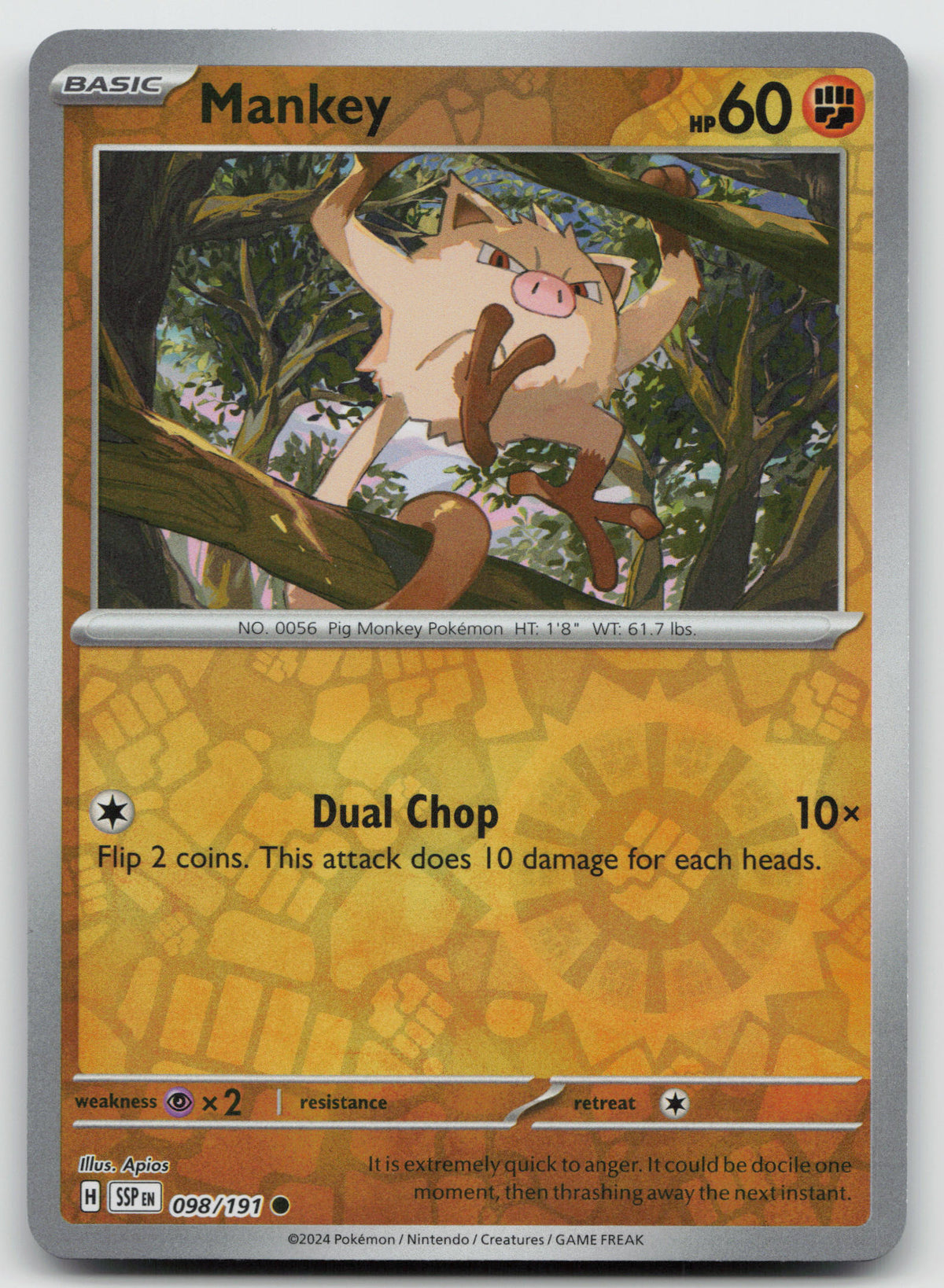 Mankey Common Reverse Holo SV08: Surging Sparks 098/191 NM