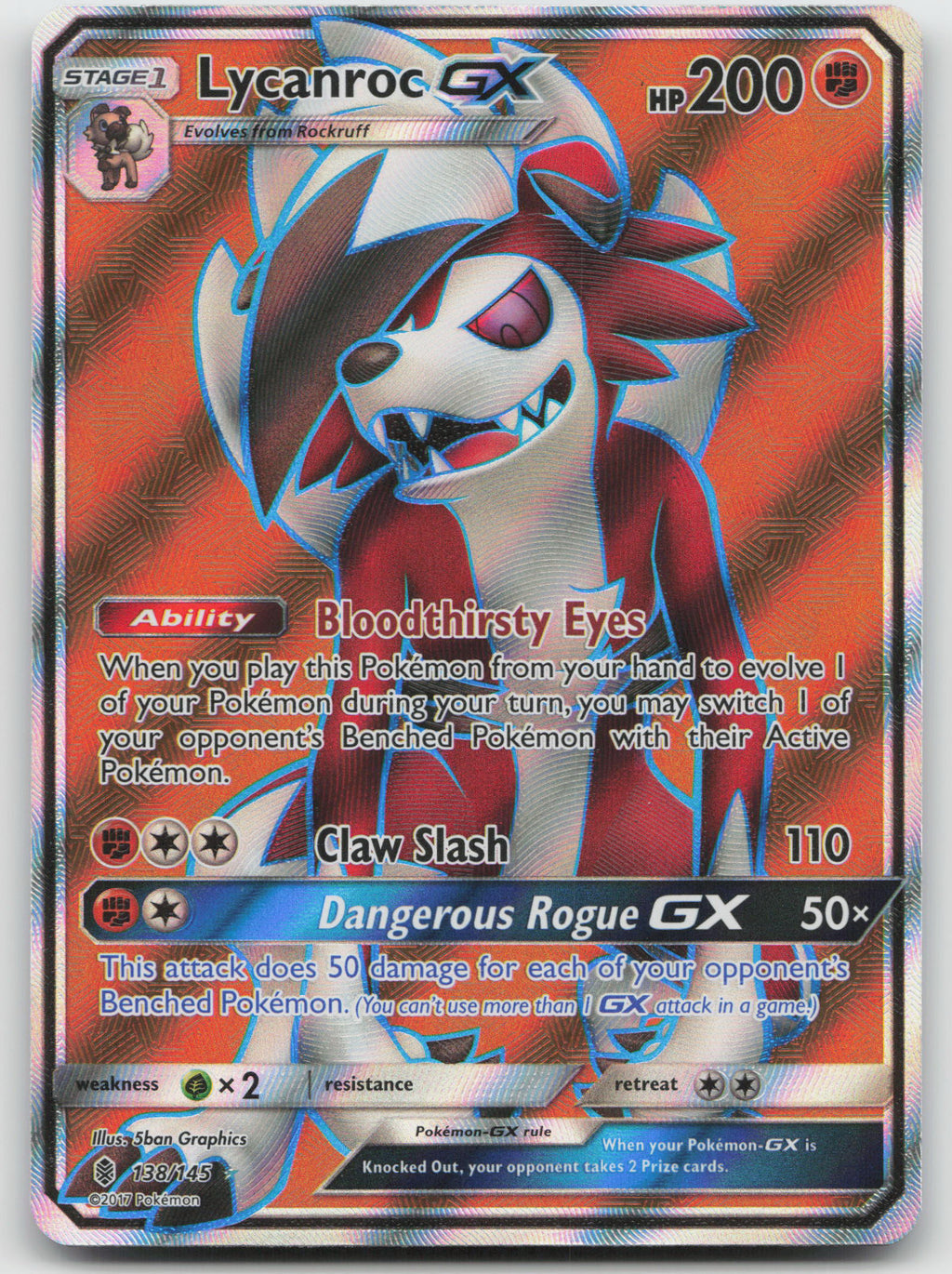 Lycanroc GX (Full Art) Ultra Rare Holo SM - Guardians Rising 138/145 LP