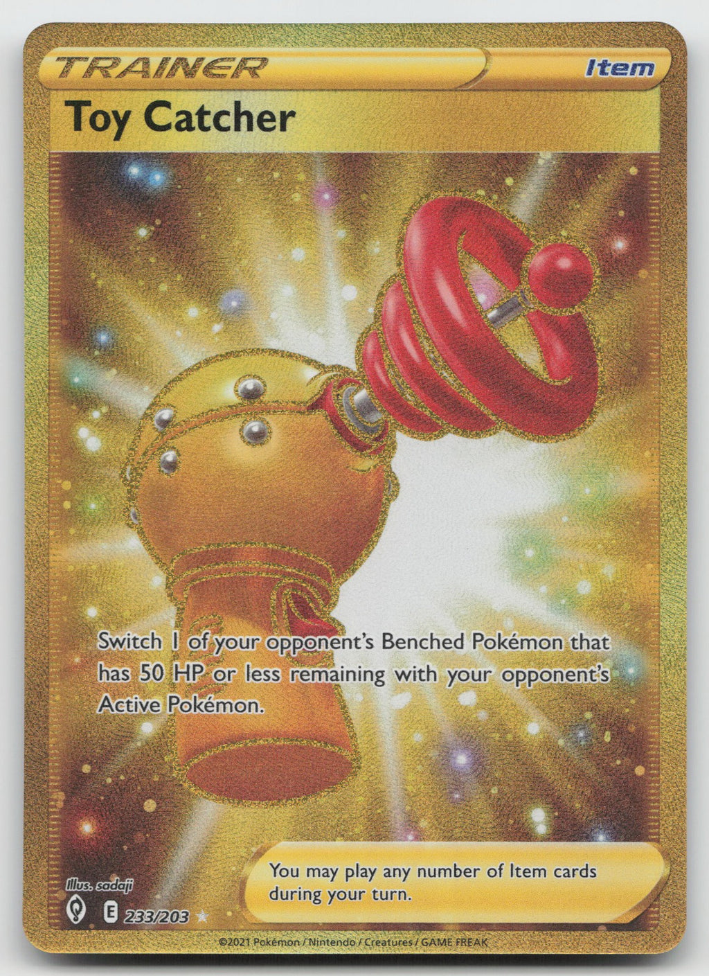 Toy Catcher (Secret) Gold Rare Holo SWSH07: Evolving Skies 233/203 NM