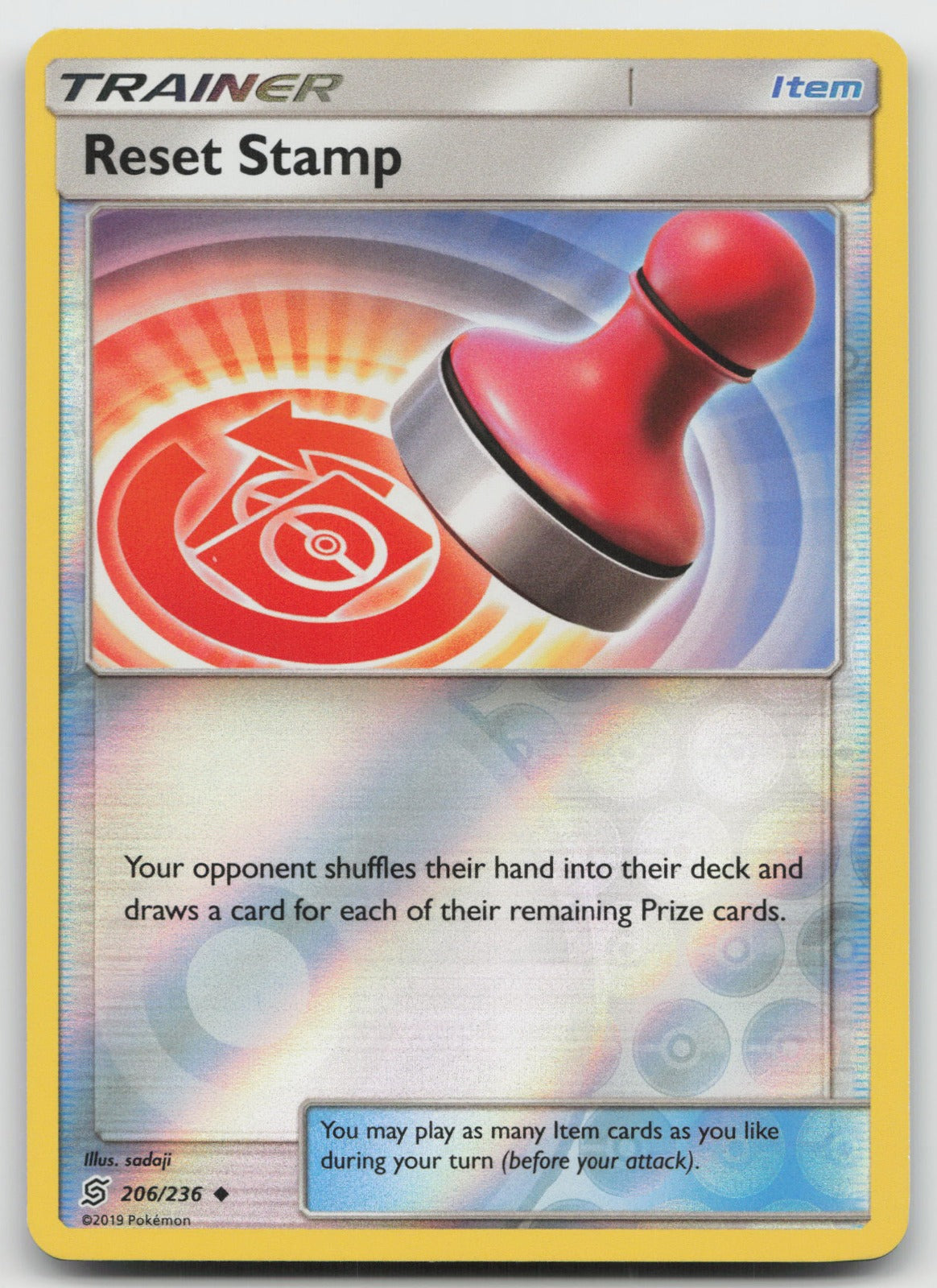 Reset Stamp Reverse Holo Uncommon SM - Unified Minds 206/236 NM