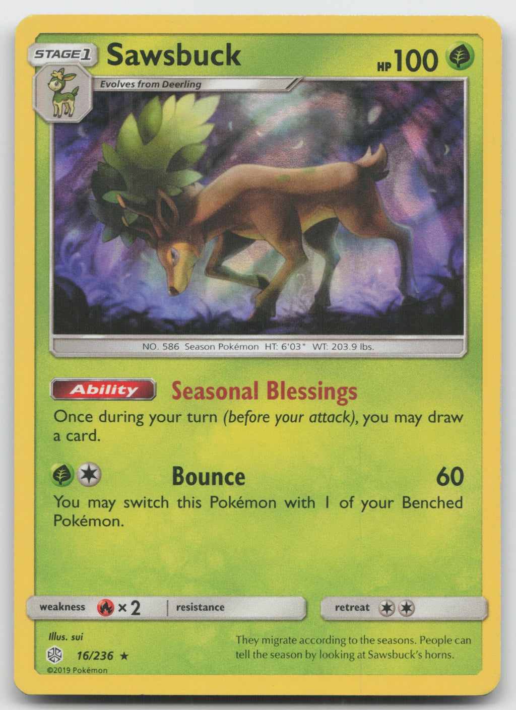 Sawsbuck Holo Rare SM - Cosmic Eclipse 16/236 NM/VLP
