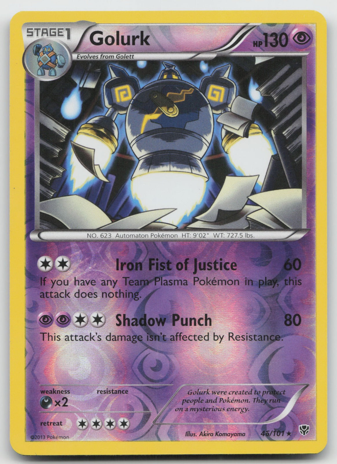 Golurk Reverse Holo Rare Plasma Blast 46/101 LP